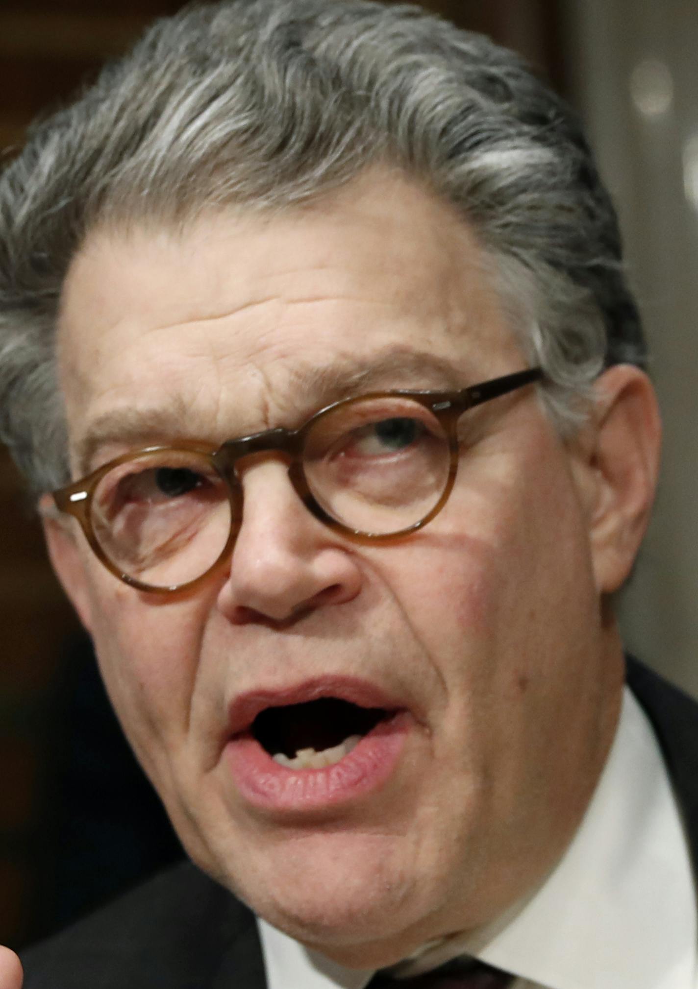 Senate Health, Education, Labor, and Pensions Committee member Sen. Al Franken, D-Minn. speaks on Capitol Hill in Washington, Tuesday, Jan. 31, 2017, during the committee's executive session on the nomination Education Secretary-designate Betsy DeVos. (AP Photo/Alex Brandon)