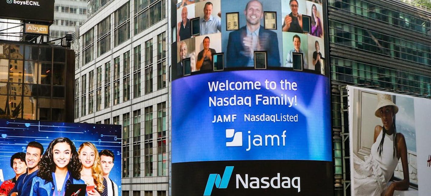 Photo of Jamf Holding on its opening trading day. Image provided by Nasdaq.