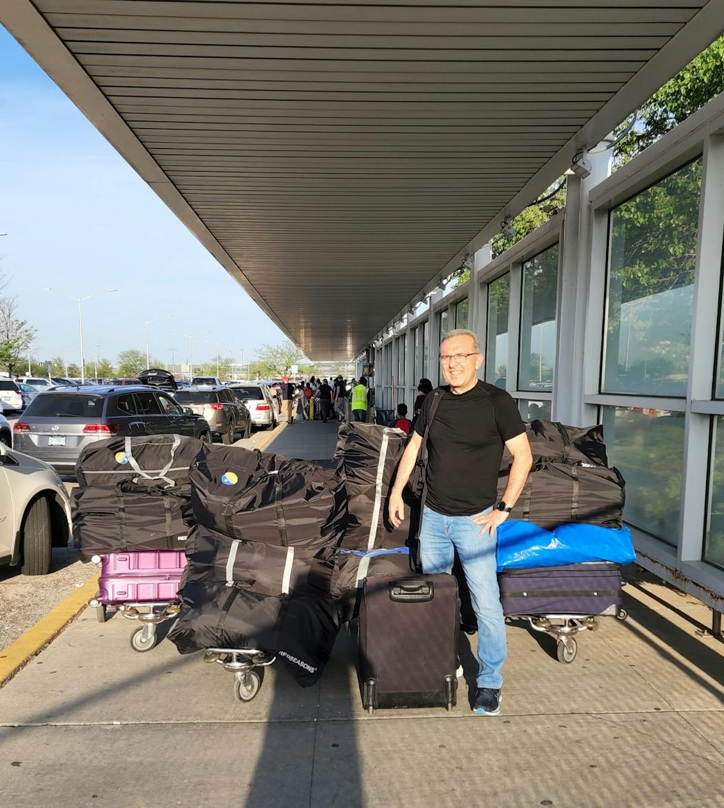 Much of the donated equipment is packed into suitcases and duffel bags — and then brought on passenger flights to the Polish cities of Warsaw and Krakow. From there, volunteers rely on personal contacts to drive the supplies across the Ukraine border. One volunteer, Roman Kovbasnyk, recently completed a whirlwind trip to Europe in which he delivered 14 suitcases of tactical gear.