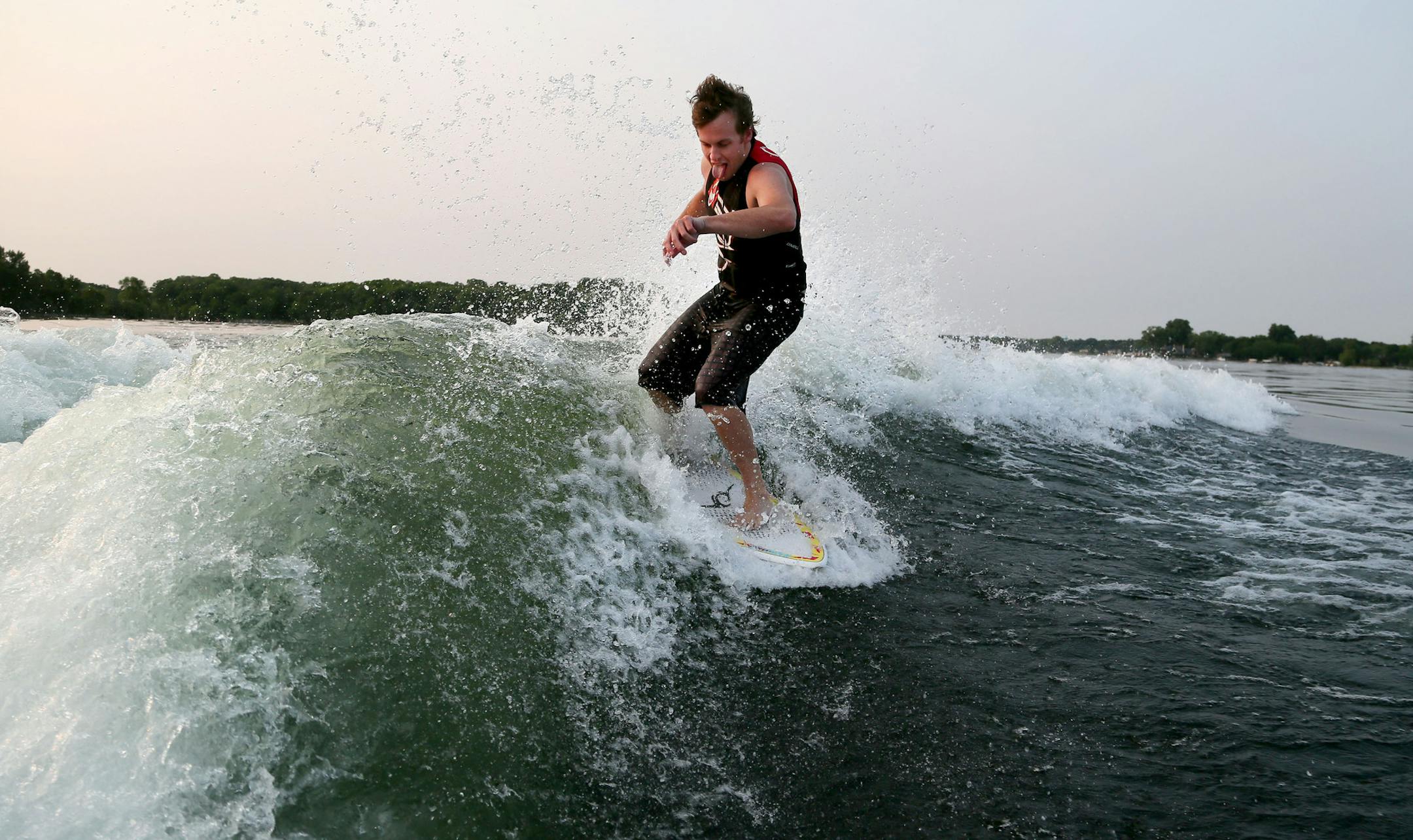 Professional wakesurfer and Minnesota Wakesurf Championship event organizer Andy Weigman practiced on Lake Minnetonka earlier this month for the upcoming event.