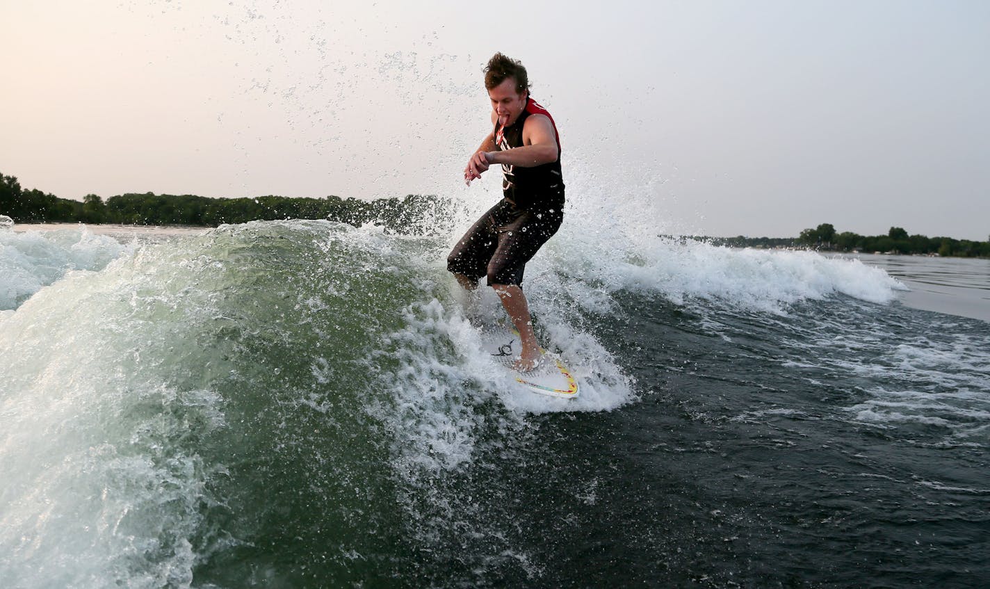 Professional wakesurfer and Minnesota Wakesurf Championship event organizer Andy Weigman practiced on Lake Minnetonka earlier this month for the upcoming event.