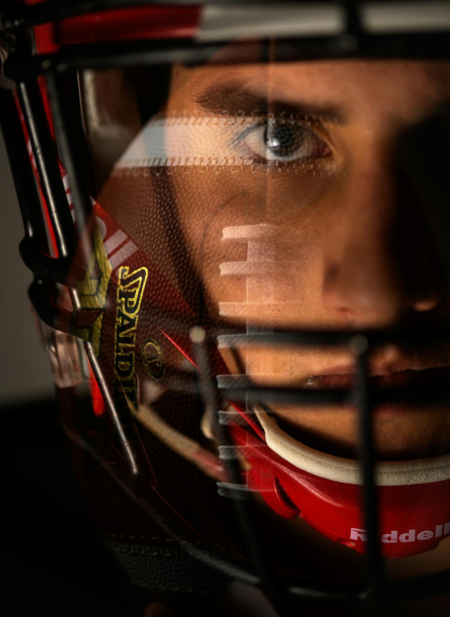 In this in-camera multiple exposure, Eden Prairie's Antonio Montero was photographed Friday at Eden Prairie High School. ] AARON LAVINSKY &#xef; aaron.lavinsky@startribune.com Star Tribune football Metro Player of the Year, Eden Prairie linebacker/running back/kicker Antonio Montero. Photographed Friday, Nov. 17, 2017 at Eden Prairie High School.