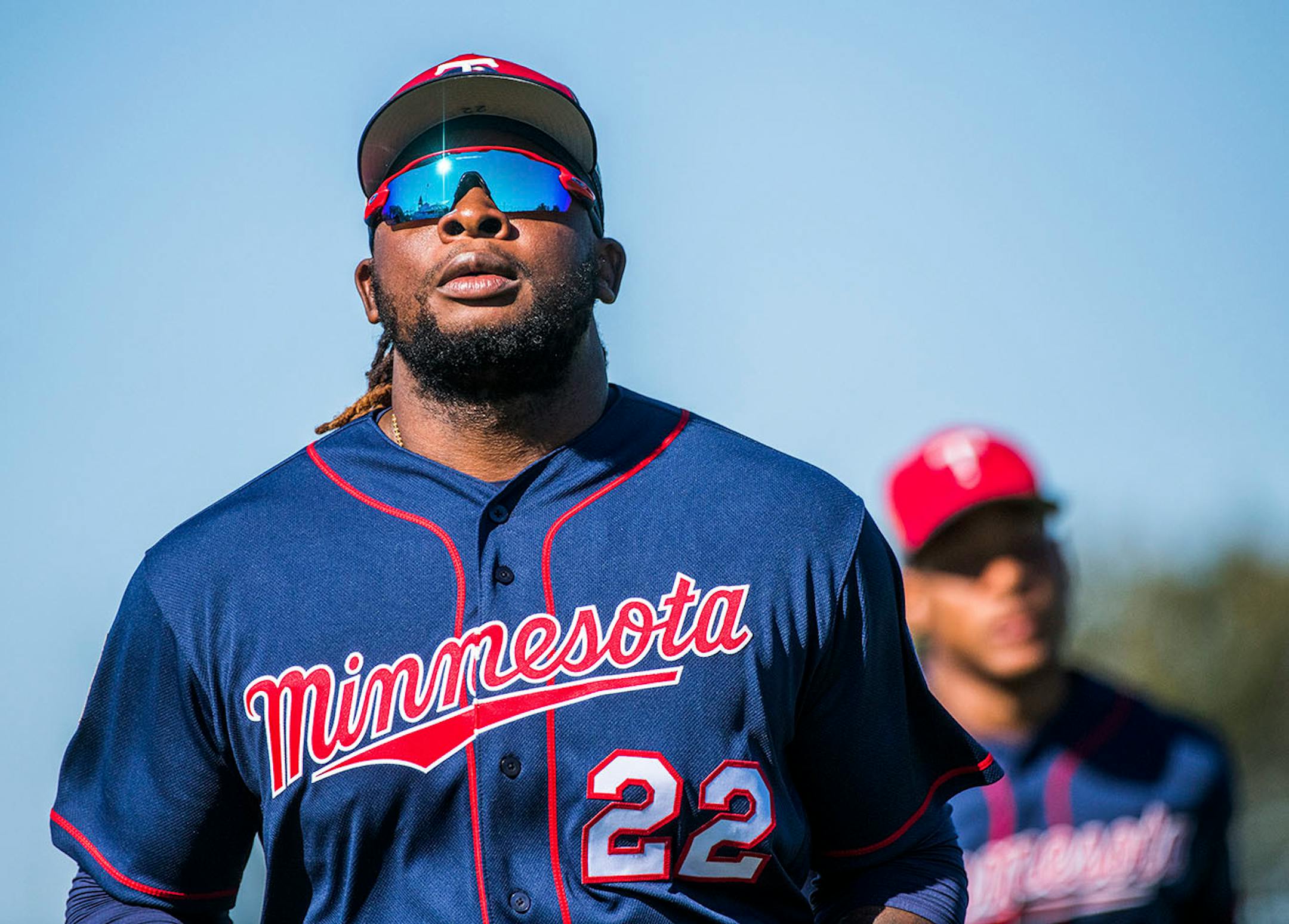 Twins infielder Miguel San� (22) warmed up before workouts.