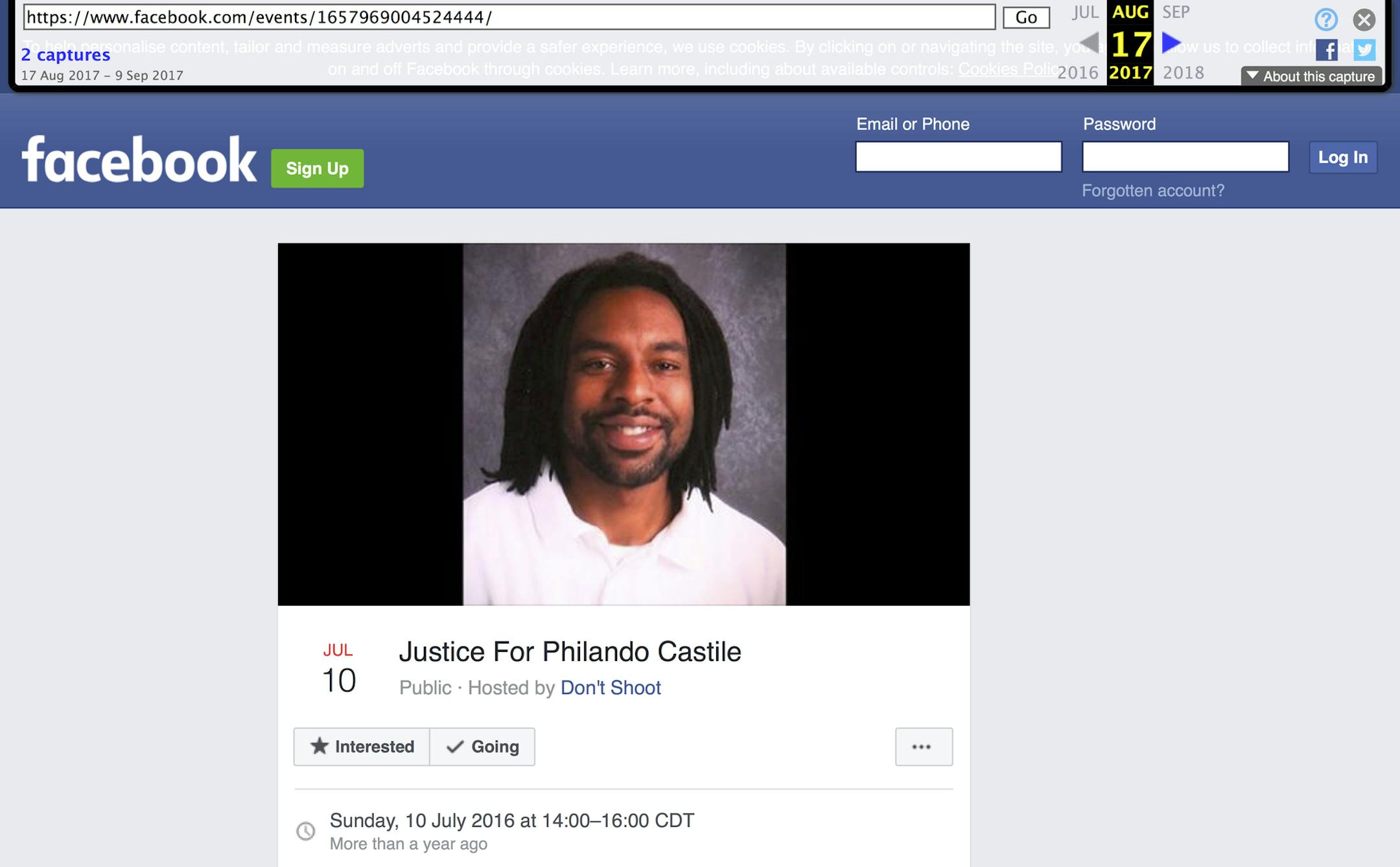 This is a cached version of the event page, which is no longer available. A group called ìDonít Shootî hosted this Facebook page about a Philando Castile protest in July, 2016. Local organizers were suspicious and said the group was from out of town, but did not believe that it had any Russian connection.