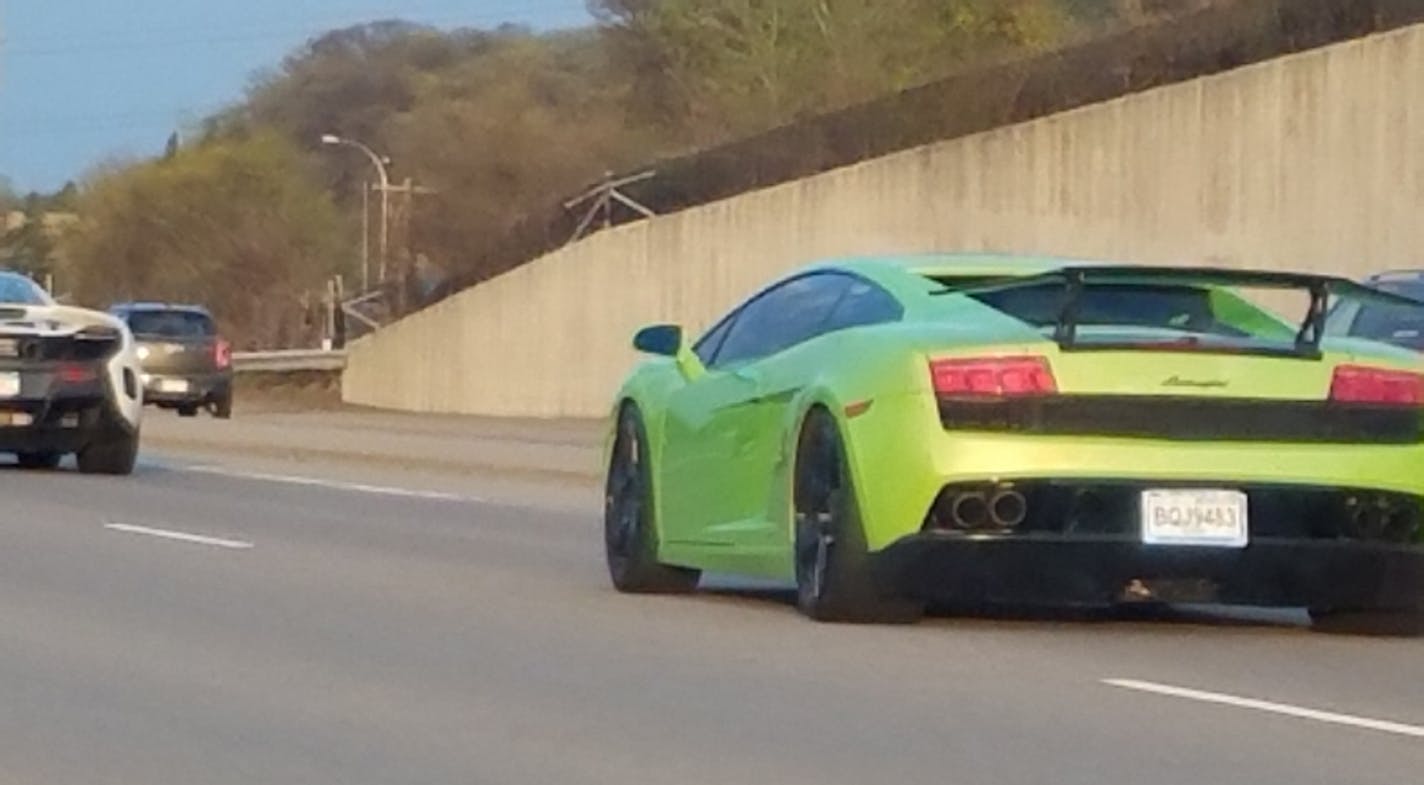 A traveler eastbound on Hwy 394/Hwy 12 snapped pictures of some of the sports cars that were racing in the west metro Saturday 4/23/16. Credit: Submitted photo