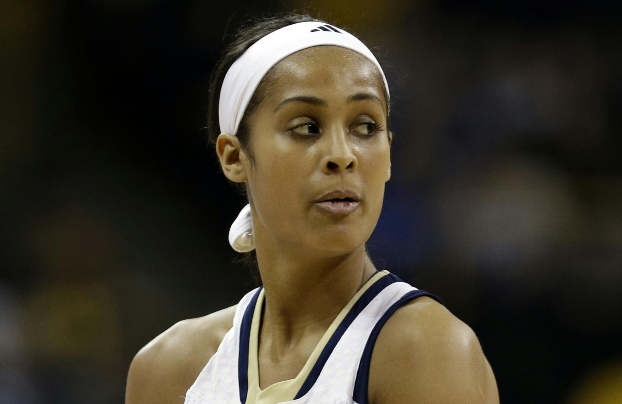 Notre Dame guard Skylar Diggins looks on during the second half of a second-round game against Iowa in the women's NCAA college basketball tournament, Tuesday, March 26, 2013, in Iowa City, Iowa. (AP Photo/Charlie Neibergall) ORG XMIT: NYOTK