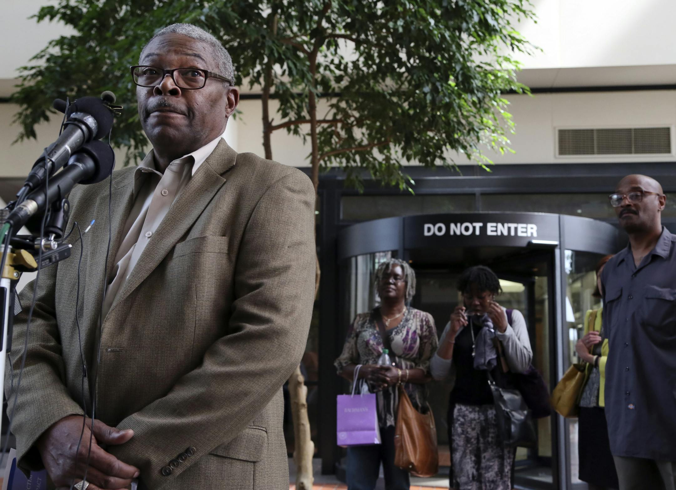 James Bolden, whose sister, DeLois Brown, and his parents James and Clover Bolden were killed by Mosely, spoke to media members outside the courtroomThursday, May 16, 2013 at the Hennepin County Government Center in Minneapolis, MN.](DAVID JOLES/STARTRIBUNE) djoles@startribune.com A Hennepin County district judge found Eddie Mosley guilty Thursday in the killings of three people at a Brooklyn Park home day care last year and now faces a mandatory sentence of life in prison.**James Bolden,cq