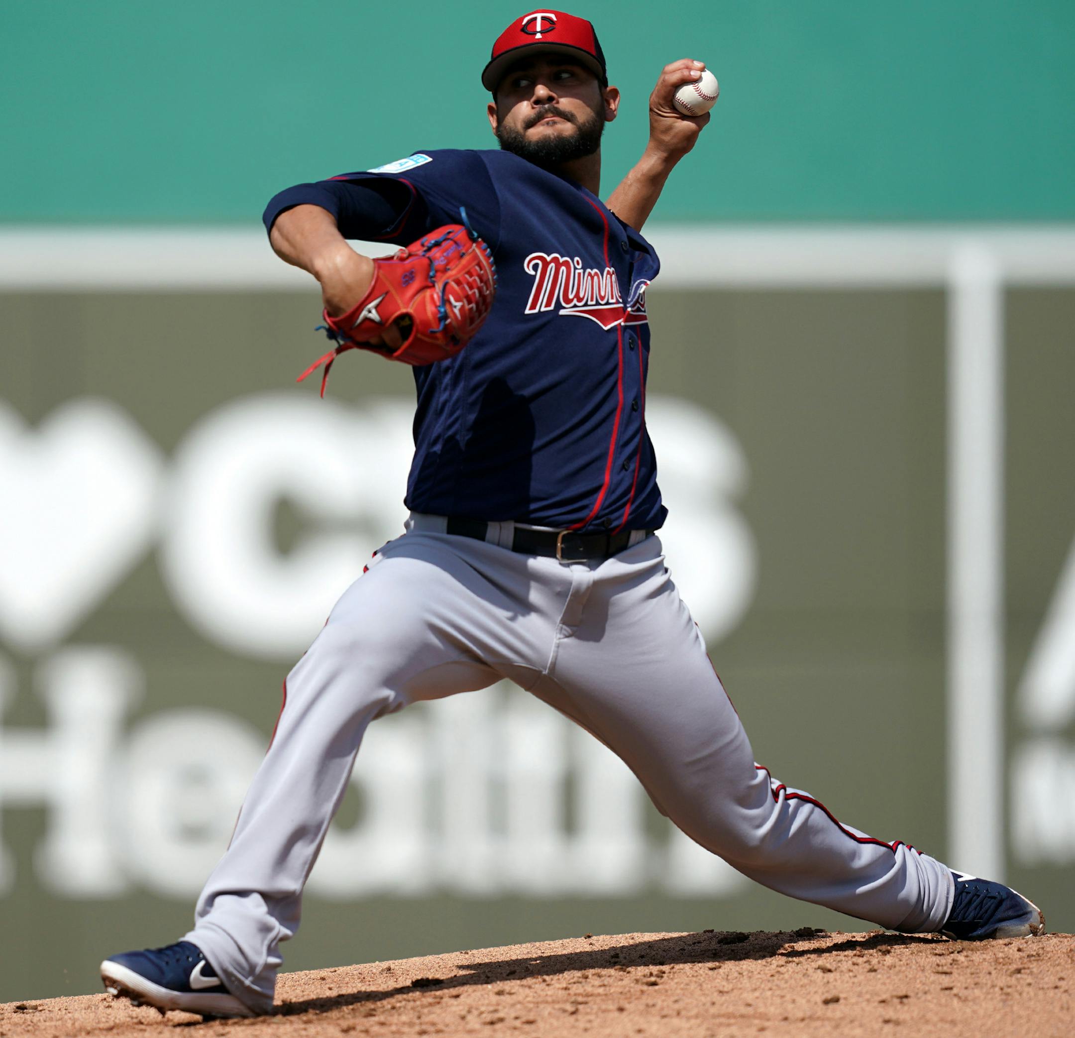Minnesota Twins pitcher Martin Perez (33) delivered a pitch during Sunday's game. ] ANTHONY SOUFFLE • anthony.souffle@startribune.com The Minnesota Twins played the Boston Red Sox for a Spring Training game Saturday, Feb. 23, 2019 at JetBlue Park at Fenway South in Fort Myers, Fla. ORG XMIT: MIN1902241636042004