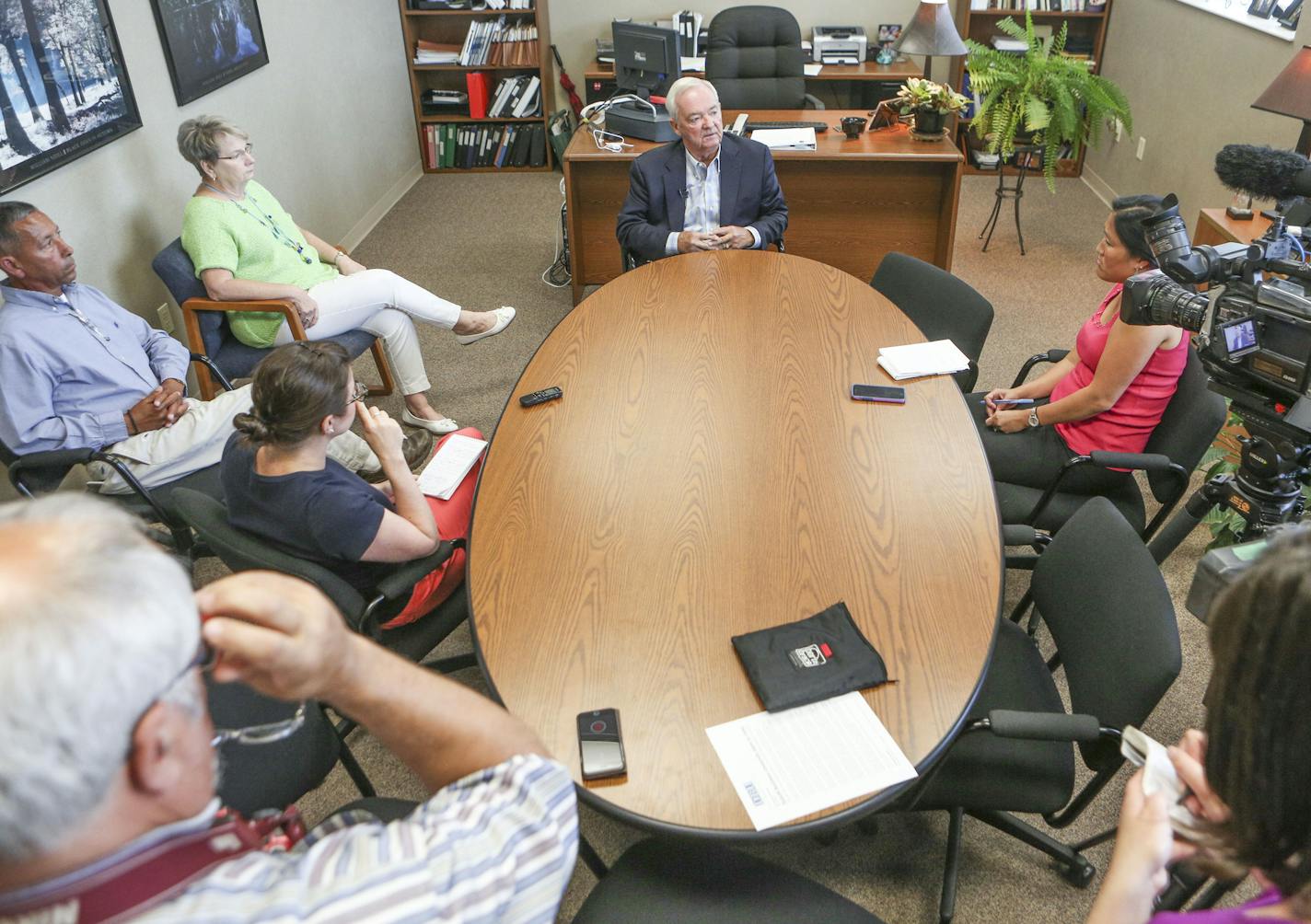 t07.19.17 Mike Krebs 072017.N.DNT.DBUc DBU Owner and President Jim Gessner speaks to members of the media during news conference on Wednesday, July 19, 2017 at Duluth Business University in Duluth, Minnesota. DBU will close in June 2018. Mike Krebs / mkrebs@duluthnews.com