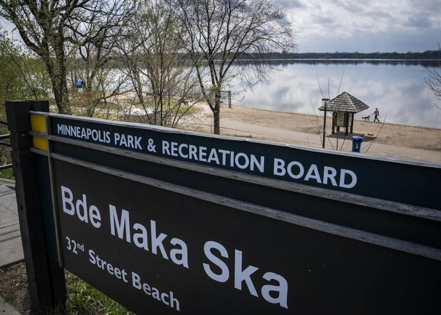 A sign for Bde Maka Ska at 32nd Street Beach.