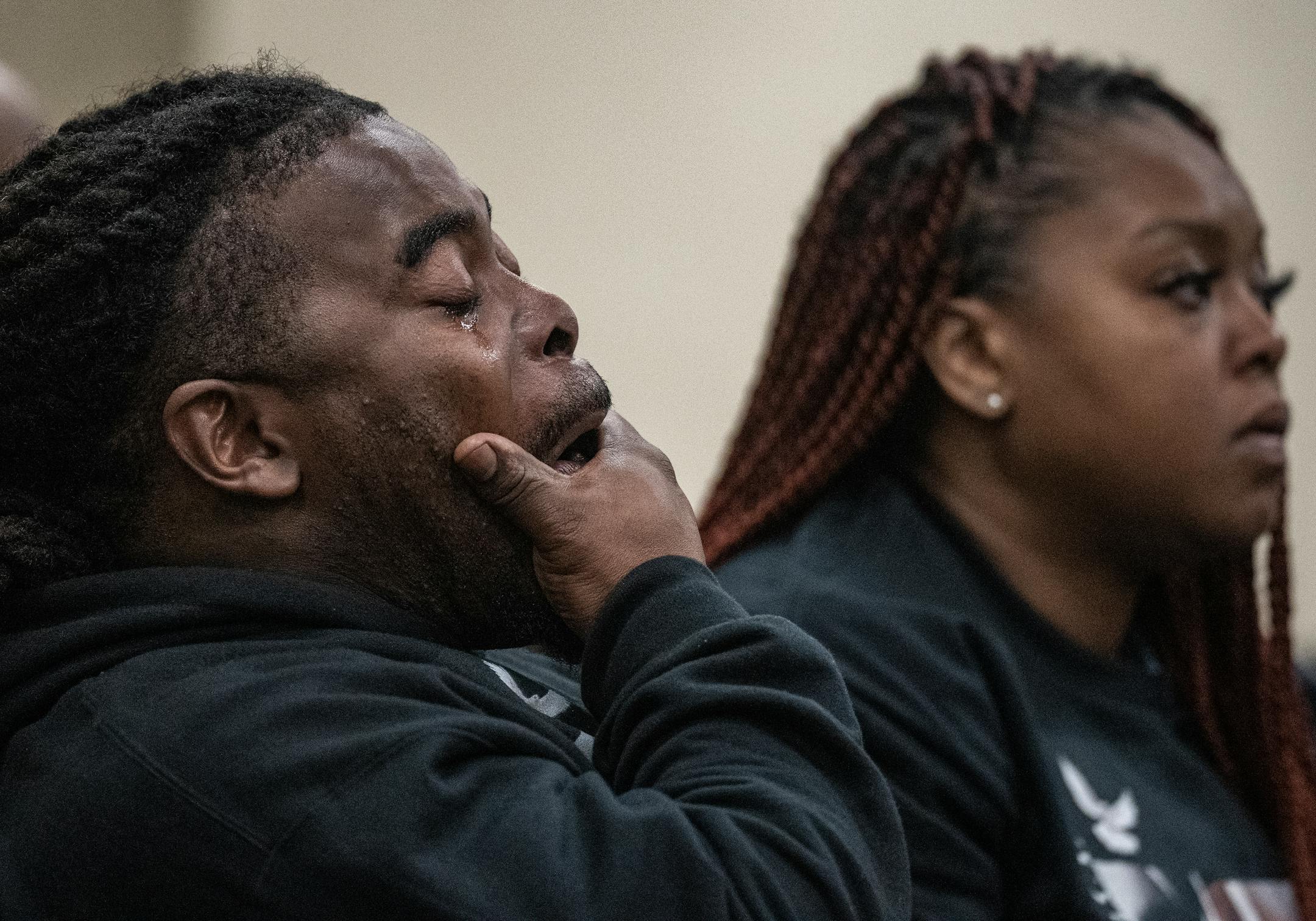 Cortez Rice reacts next to fiancé, Bianca Austin, during the sentencing of Fernando Valdez-Alvarez.