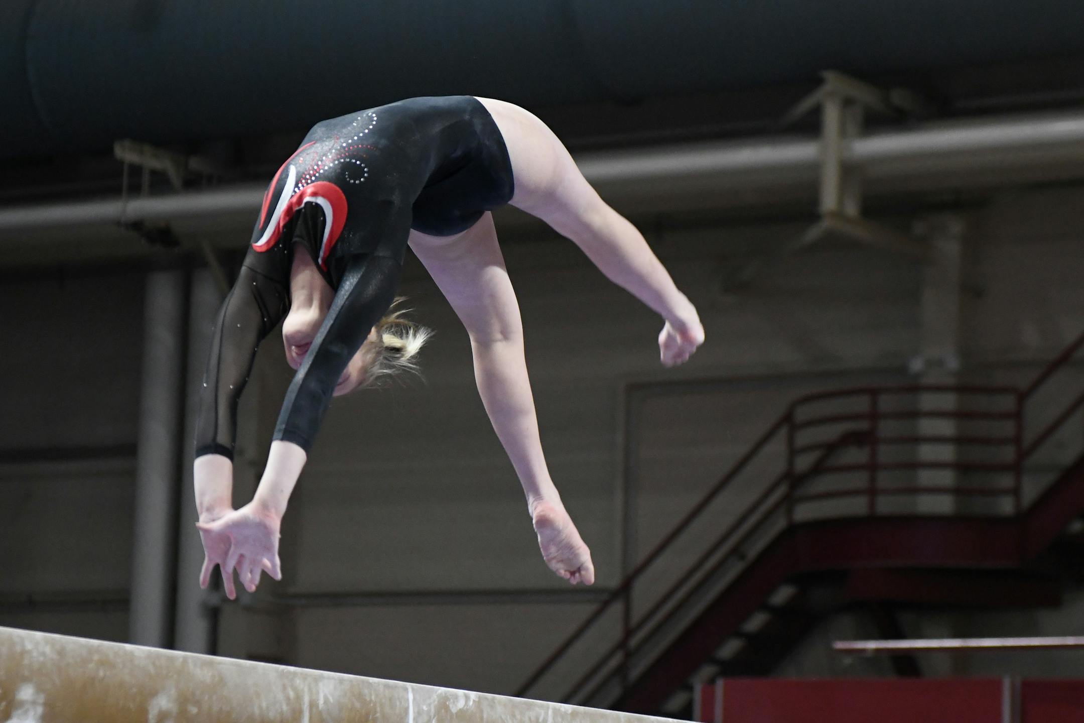 Rachel Steiner of Lakeville North performed on the balance beam at the 2019 state meet. Photo: COURTNEY DEUTZ • Special to the Star Tribune on Saturday, Feb. 23, 2019 at Maturi Pavilion in Minneapolis. The class AA individual and all-around State gymnastics competition.