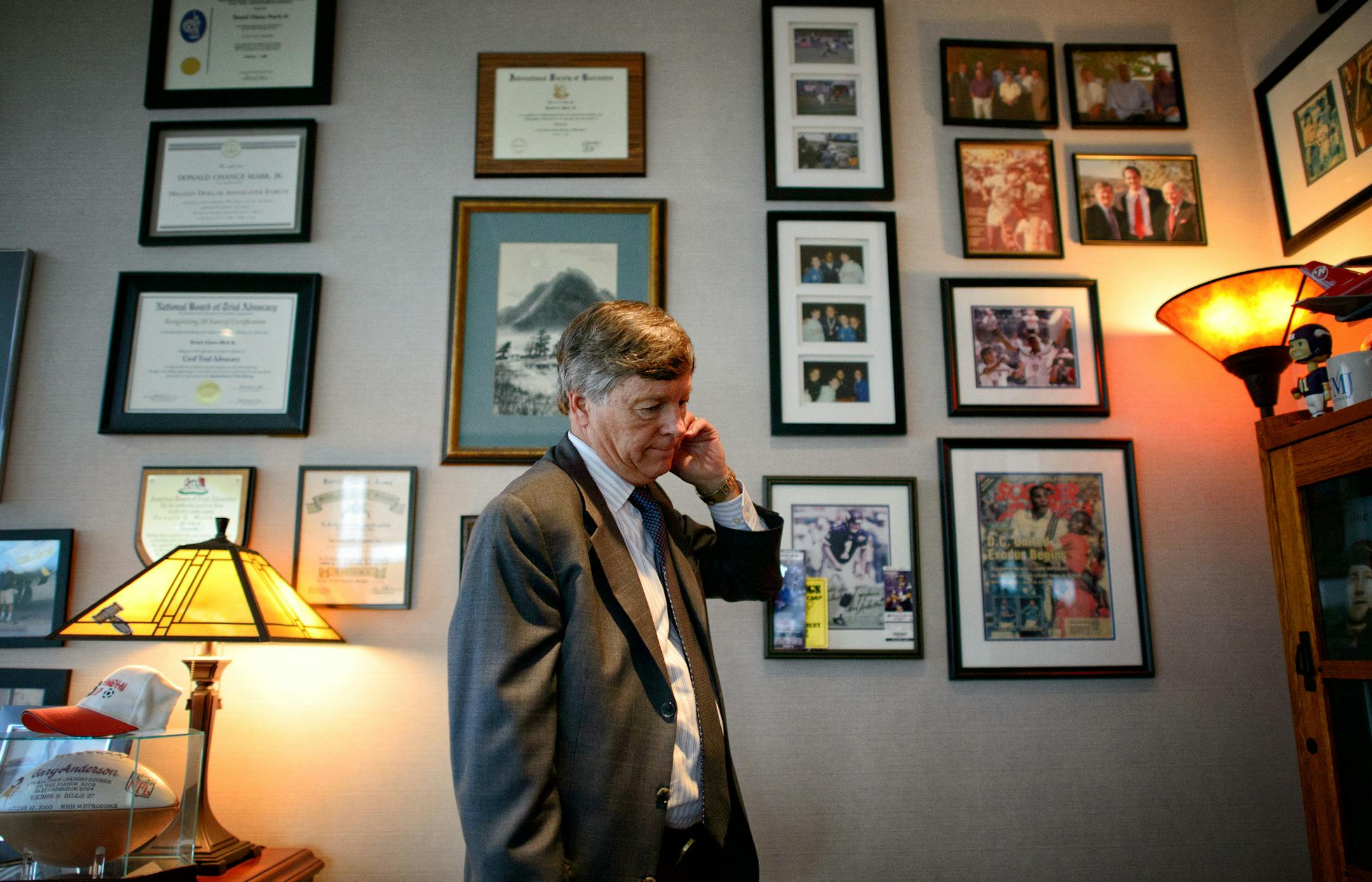 Eden Prairie attorney Donald Chance Mark's office is filled with memorabilia from previous cases he has handled. Sometime later this year, Eden Prairie attorney Donald Mark will take a seat in the U.S. Supreme Court to hear arguments in a national security and defamation case in which he represents defendant Air Wisconsin which lost a $1.24 million defamation lawsuit brought by a former pilot that the airline deemed a security risk. Tuesday, September 10, 2013 ] GLEN STUBBE * gstubbe@startribune