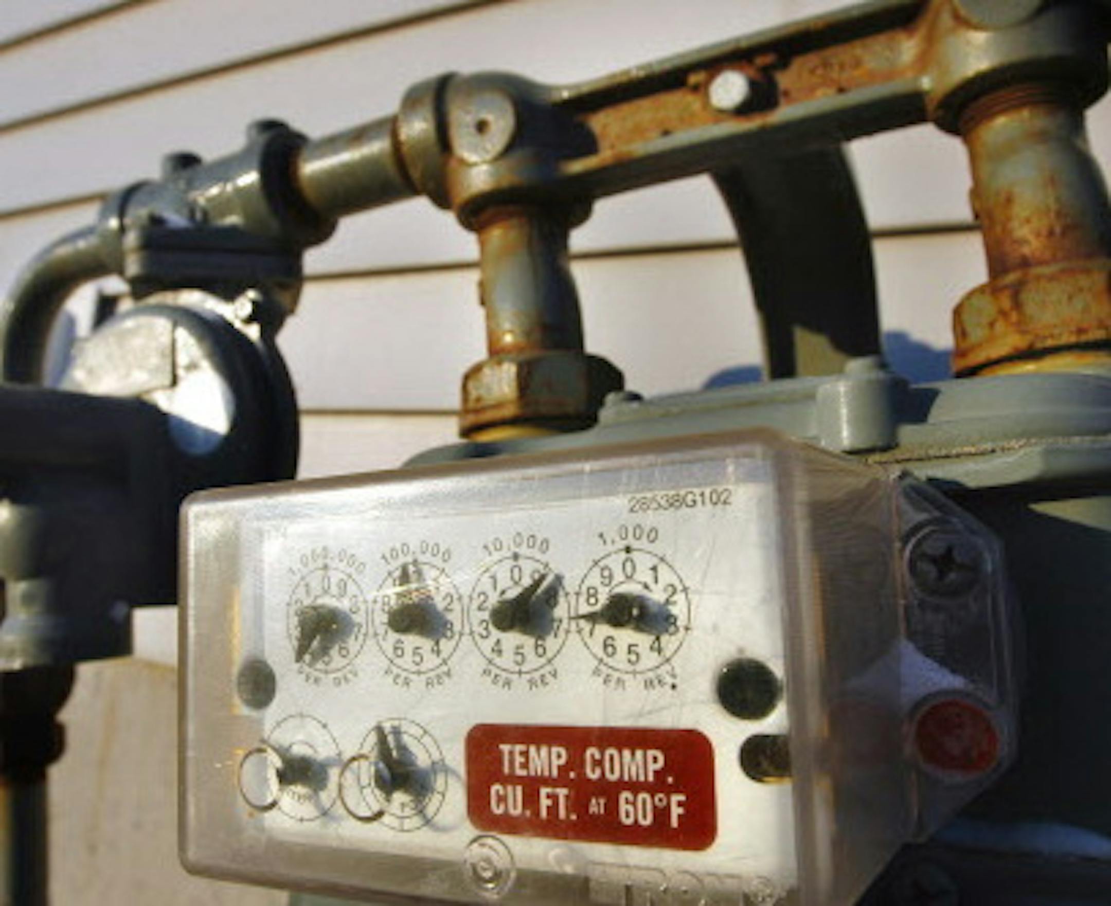 Natural gas prices are heading up. Residential natural gas meter from Minnegasco.