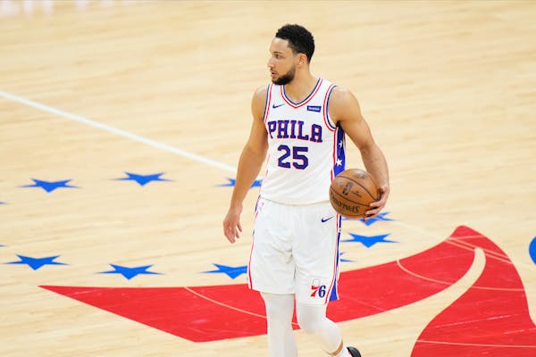 Philadelphia 76ers' Ben Simmons plays during Game 7 in a second-round NBA basketball playoff series against the Atlanta Hawks, Sunday, June 20, 2021, 