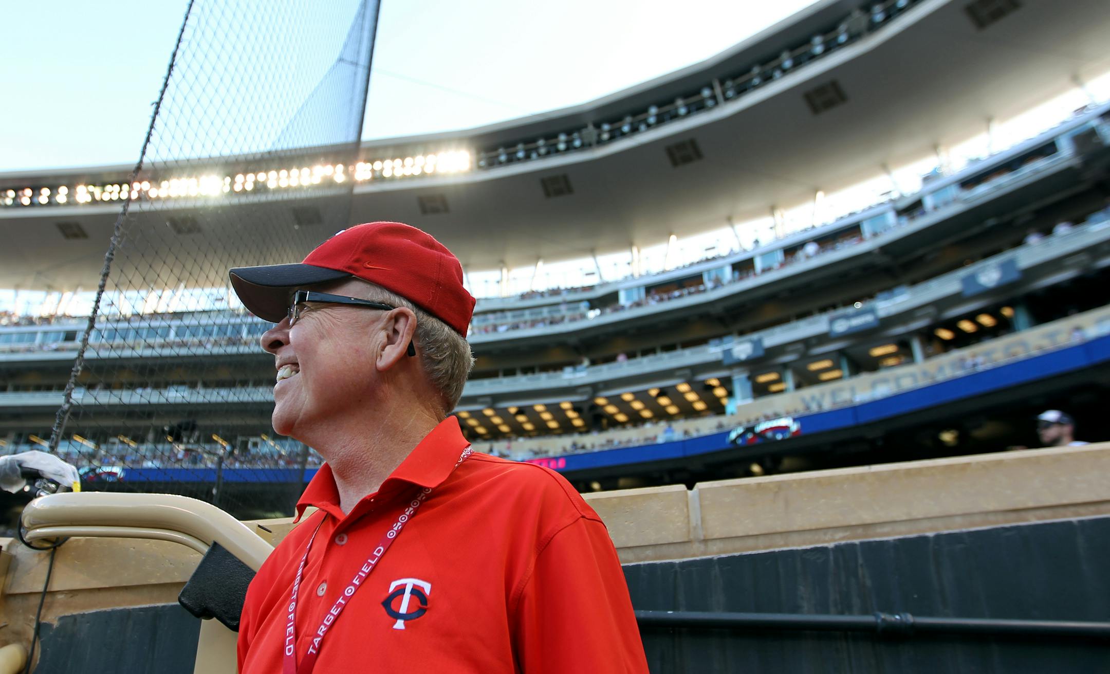 Minnesota Twins game day meteorologist Craig Edwards watches the game near the visitor dugout during the Yankees vs. Twins game at Target Field in Minneapolis, Minn., on Tuesday, July 2, 2013. ] (ANNA REED/STAR TRIBUNE) anna.reed@startribune.com (cq)
