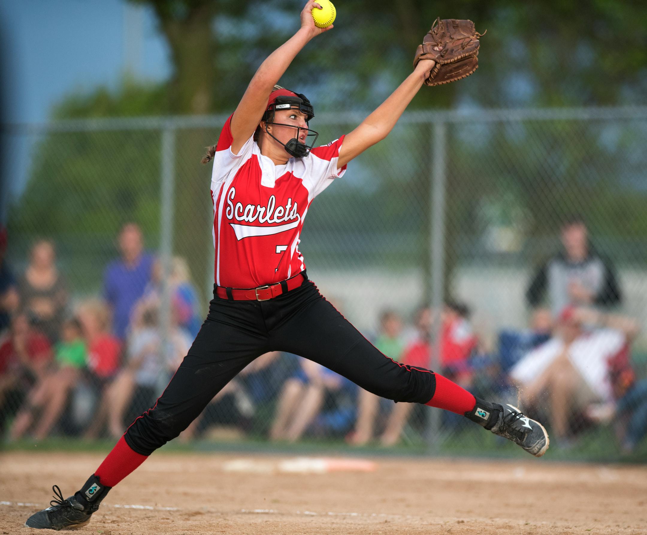 Mankato West pitcher Lexi Schoper napped during the rain delay and came back energized to get the win. (Isaac Hale, Star Tribune photo)