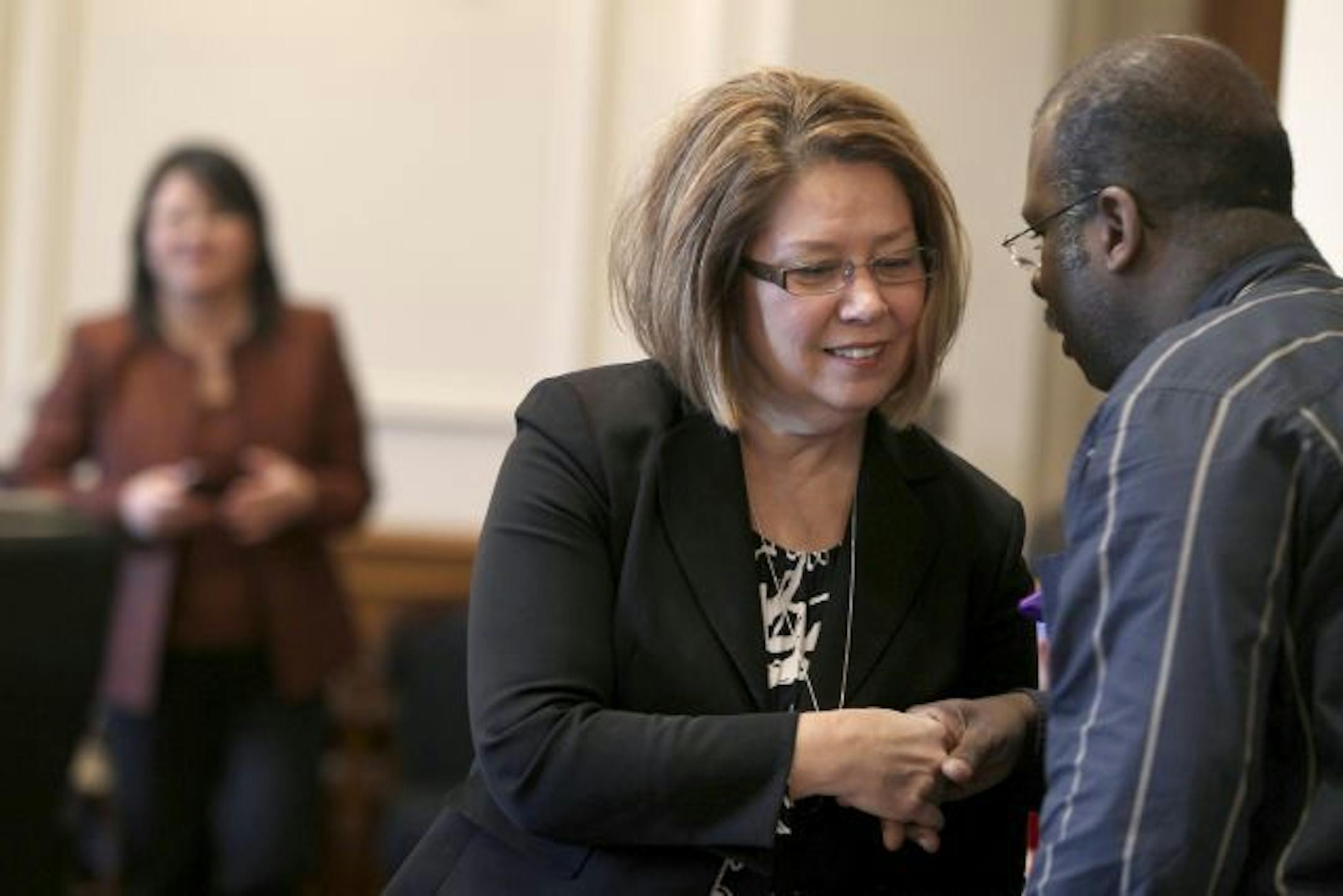 The Lt. Governor Yvonne Prettner met with a support group during the Action Day to End Violence Against Women at the State Capitol.