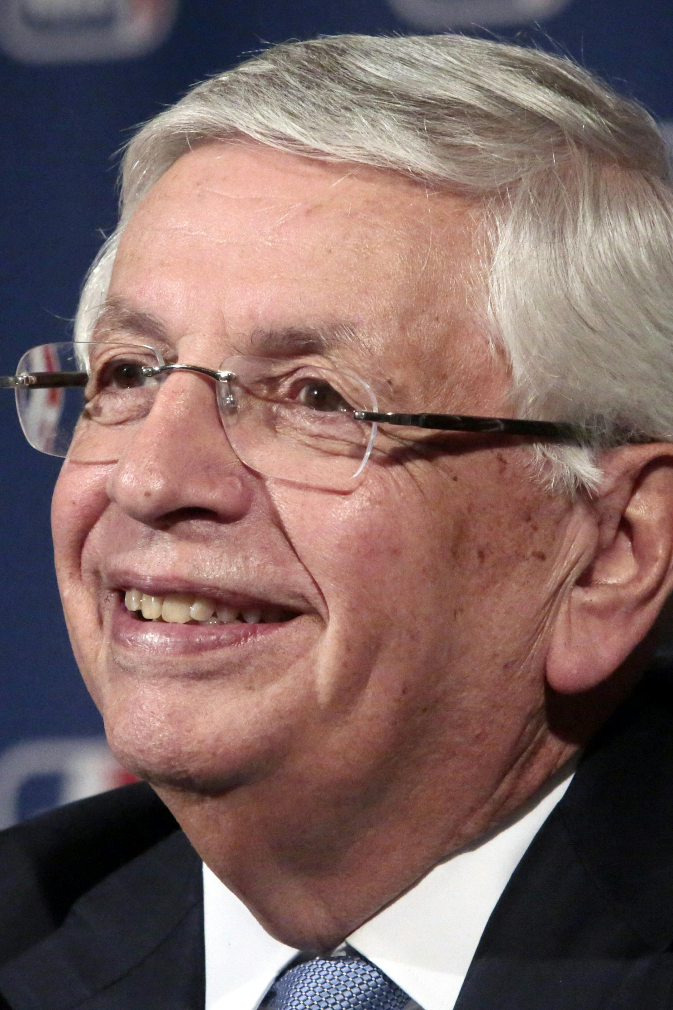 FILE - In this undated, file photo, NBA Commissioner David Stern smiles during a news conference after an NBA board of governors meeting Wednesday, Oct. 23, 2013, in New York. The game is about the players, and nobody understood that better than the commissioner, who is retiring Saturday Feb. 1, 2014 after exactly 30 years on the job. He would likely say that the league is where it is because of Bird and Magic, Kobe and Shaq, Michael Jordan and now LeBron James. (AP Photo/Bebeto Matthews)