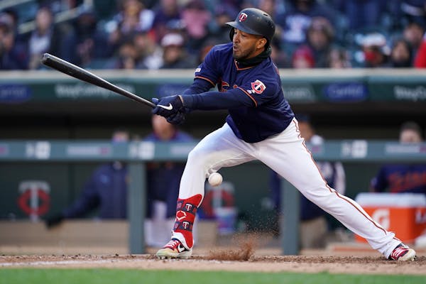 Minnesota Twins left fielder Eddie Rosario (20) hit a foul ball in his last at-bat of the game.