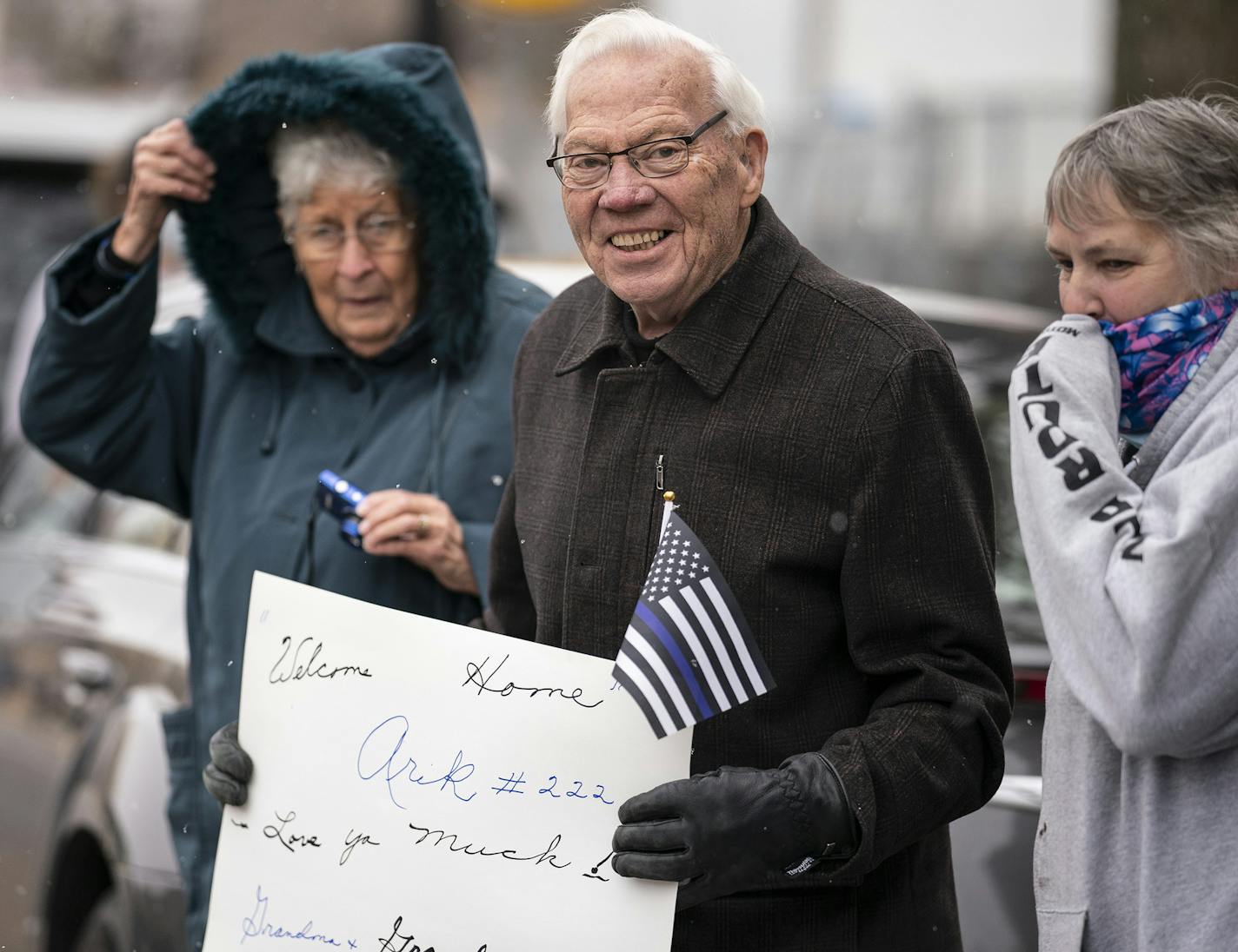 Waseca Police Arik Matson grandparents Joyce and Ray Langerud waited to get a glimpse of their grandson as he arrives in Waseca.] Jerry Holt •Jerry.Holt@startribune.com Officer Arik Matson, who was shot in the line of duty on January 6th, 2020 was greeted at the Public Safety building to Monday, October 19, 2020..