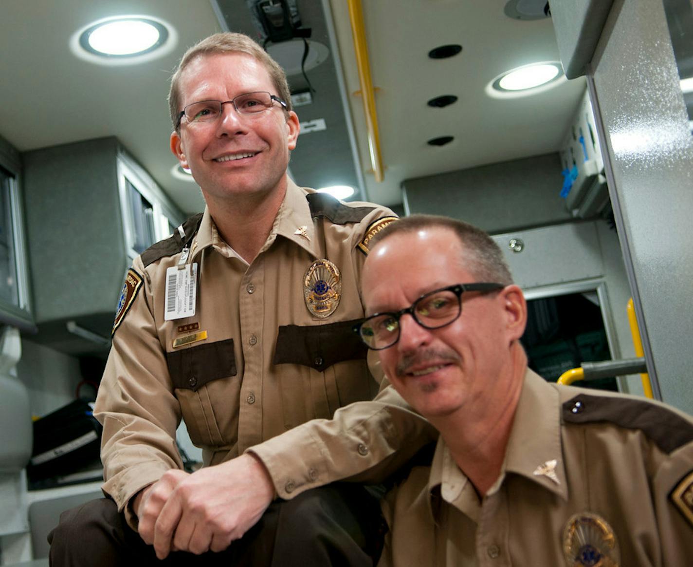 Photo by Steve Wewerka Wayne Schneider and Greg Booth are first responders with Hennepin Emergency Medical Services.