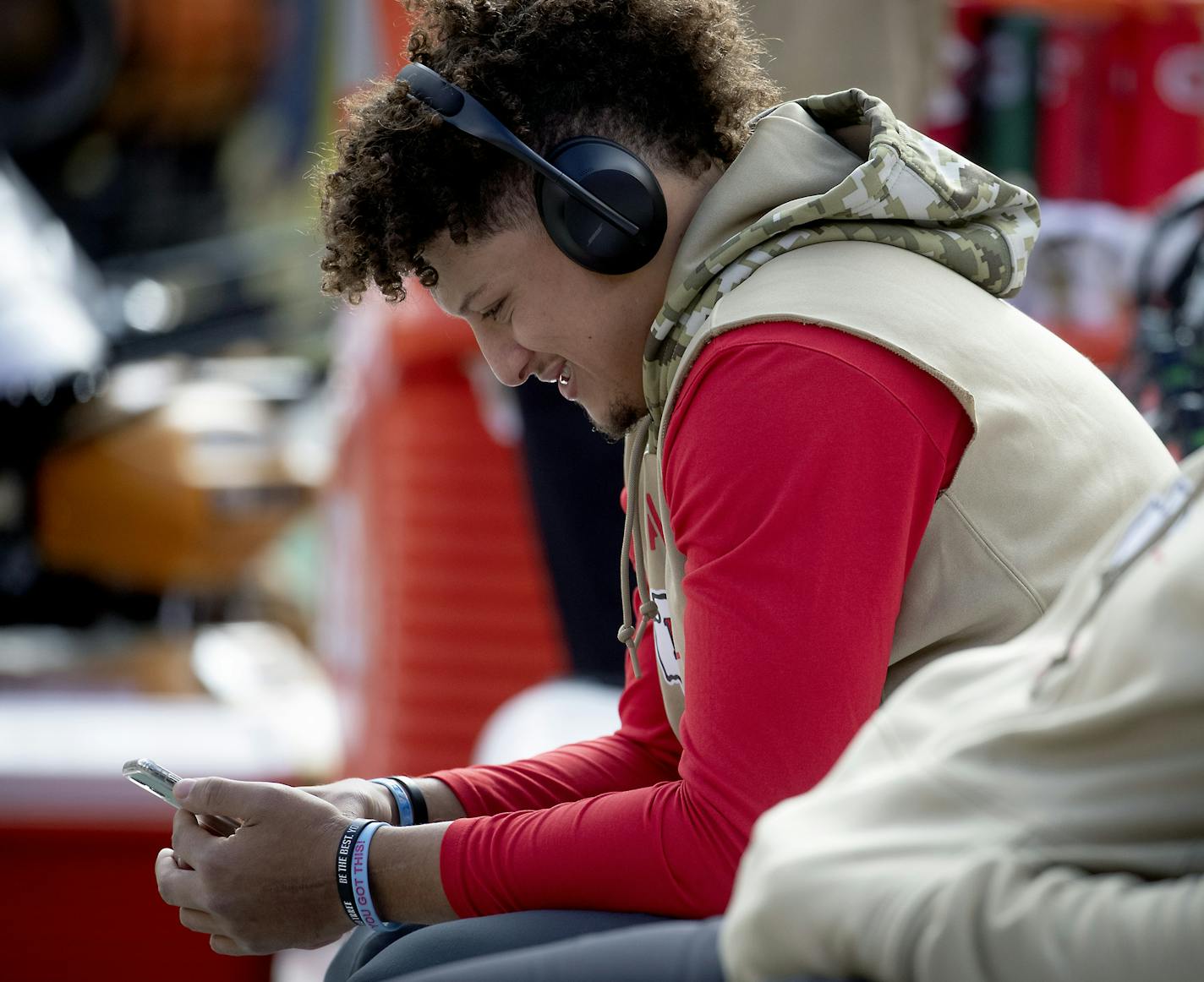 Chiefs quarterback Patrick Mahomes was on the bench before they took on the Vikings. ] ELIZABETH FLORES &#x2022; liz.flores@startribune.com Vikings at Kansas City Chiefs at Arrowhead Stadium, Sunday, November 3, 2019 in Kansas City, MO.