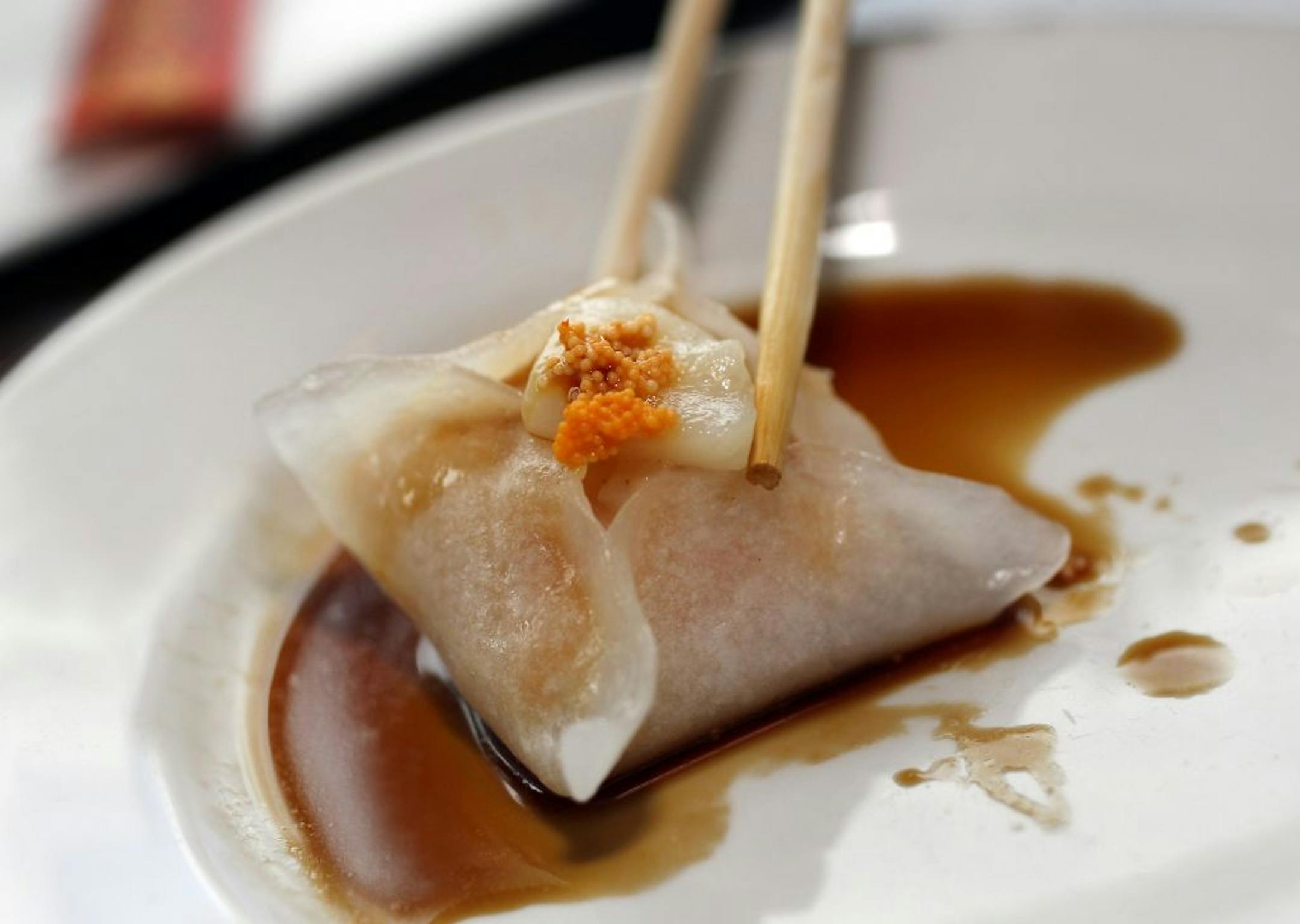 A shrimp morsel is on the dim sum menu at Pagoda.