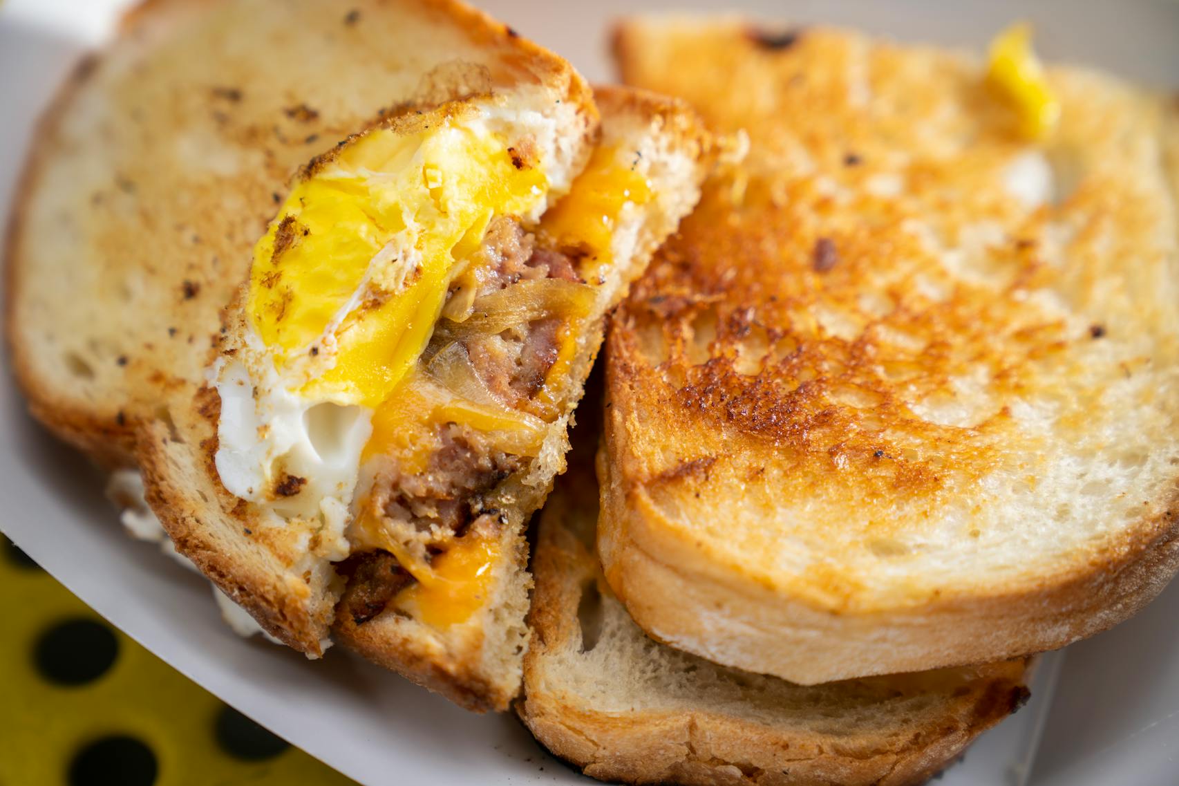 Holey Hamloaf Breakfast Sandwich from Hamline Church Dining Hall. The new foods of the 2023 Minnesota State Fair photographed on the first day of the fair in Falcon Heights, Minn. on Tuesday, Aug. 8, 2023. ] LEILA NAVIDI • leila.navidi@startribune.com