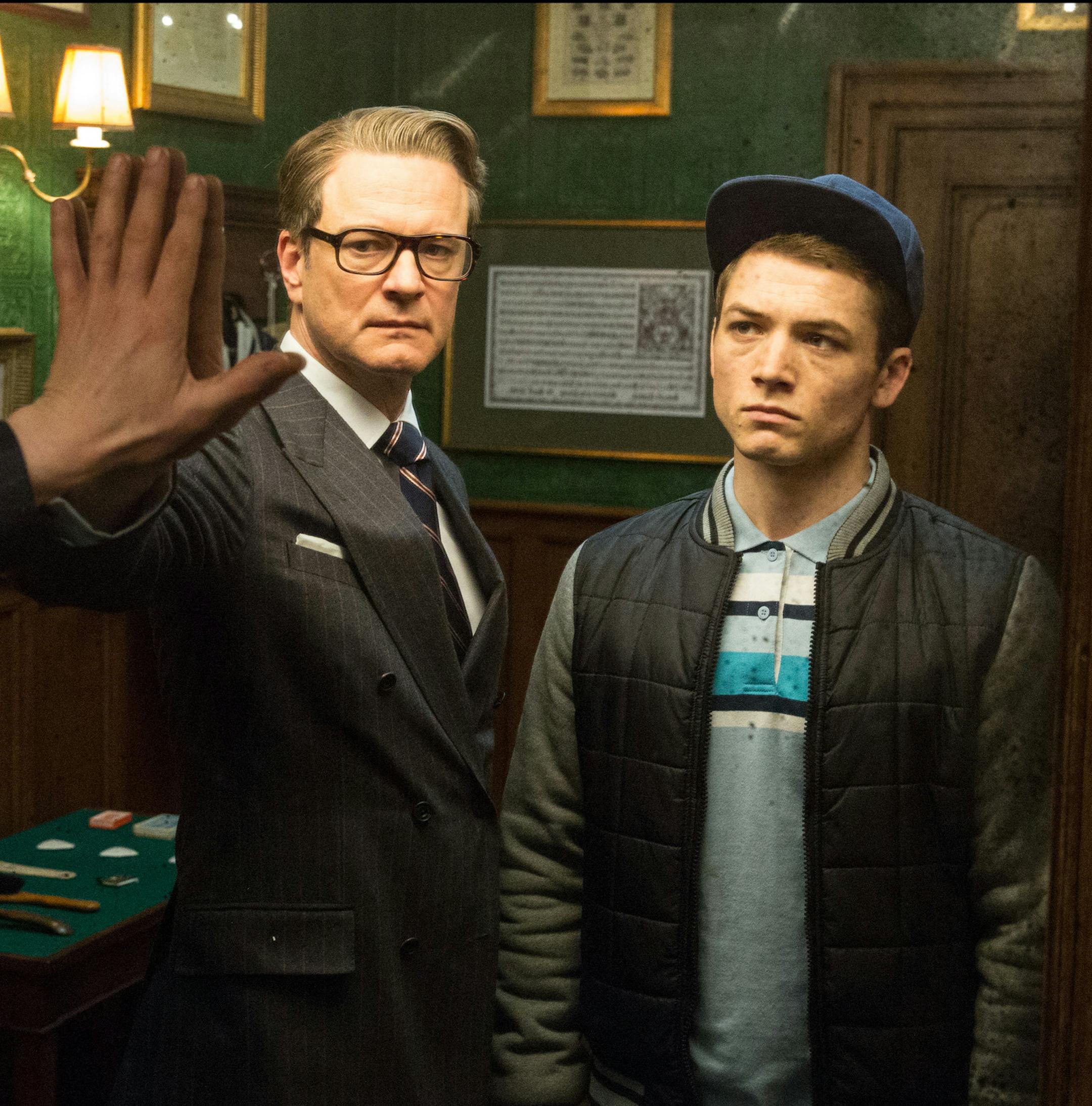 KSS_JB_D25_02636 - Harry (Colin Firth), an impeccably suave spy, helps Eggsy (Taron Egerton) turn his life around by trying out for a position with Kingsman, a top-secret independent intelligence organization.