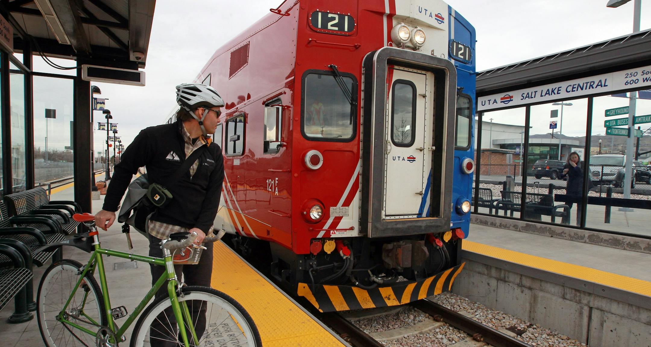 The "Frontrunner'" commuter rail line arrives at a Salt Lake City train station Monday, March 10, 2014, from Ogden, Utah. A new report shows ridership of Utah's commuter rail lines doubled in 2013, marking the largest increase in the country. The American Public Transportation Association released the new report Monday. It's based on data reported by transit systems across the country. Spurred by the opening of a new 45-mile rail line from Salt Lake City to Provo in late 2012, Utah's ridership o