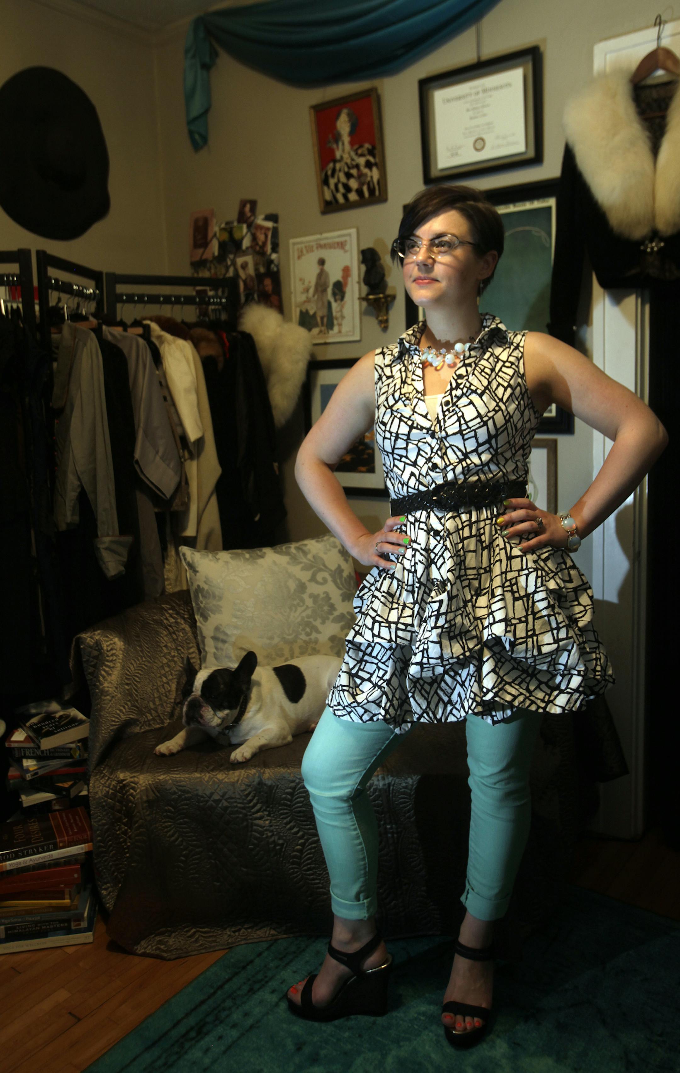 Kaia Roberts, 29, has an eclectic taste for used clothing. She can't even remember the last time she purchased something new from a retail shop. Roberts says she enjoys the thrill of the hunt in finding pre-loved pieces and it's fun to take advantage of things that otherwise would've ended up in the garbage. July 10, 2013. ] JOELKOYAMA‚Ä¢joel koyama@startribune.com
