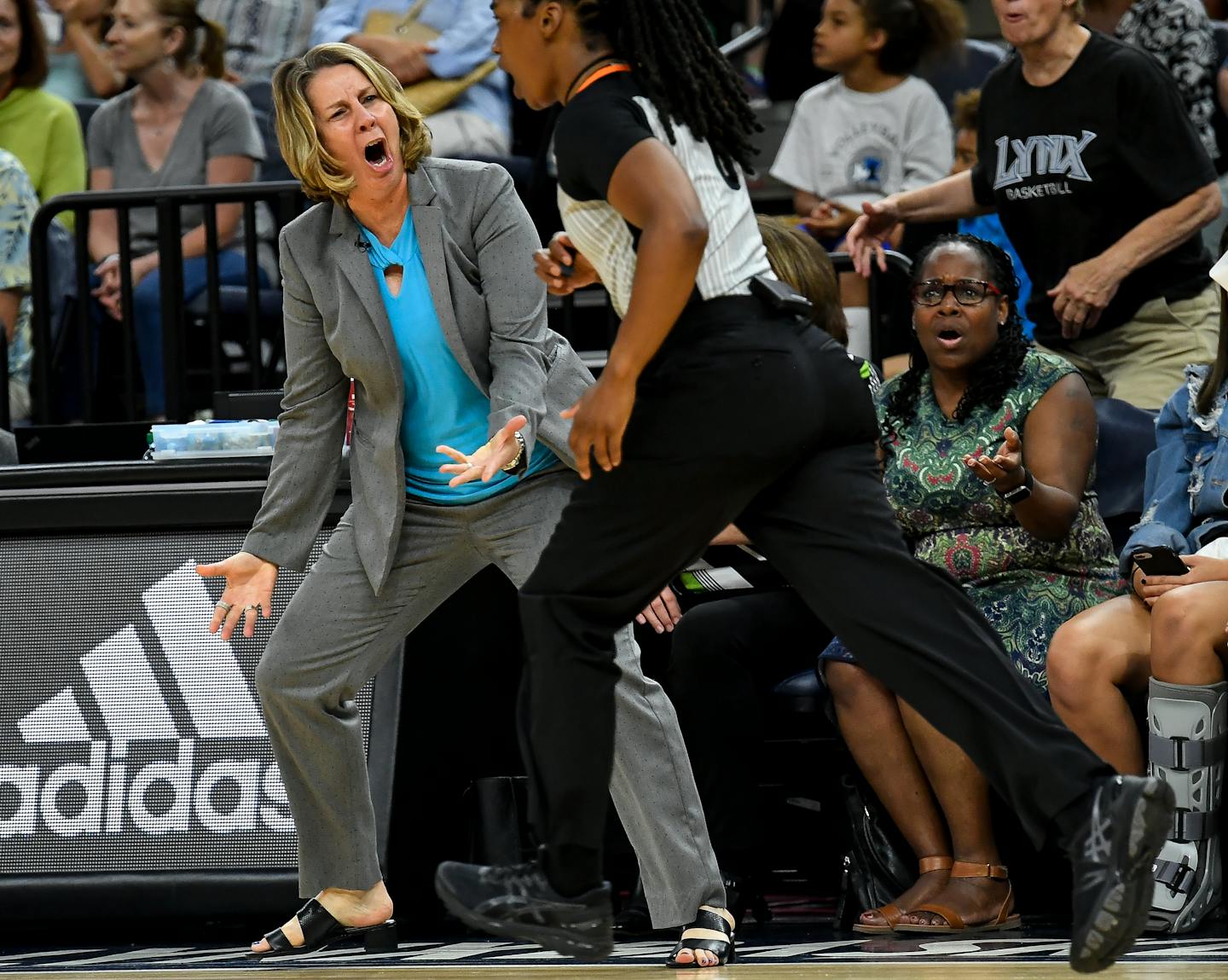 In this July 5 file photo, Lynx coach Cheryl Reeve argued a foul call with an official when the Sparks played the Lynx at Target Center. Thursday night in Los Angeles, the Sparks crushed the Lynx 79-57.