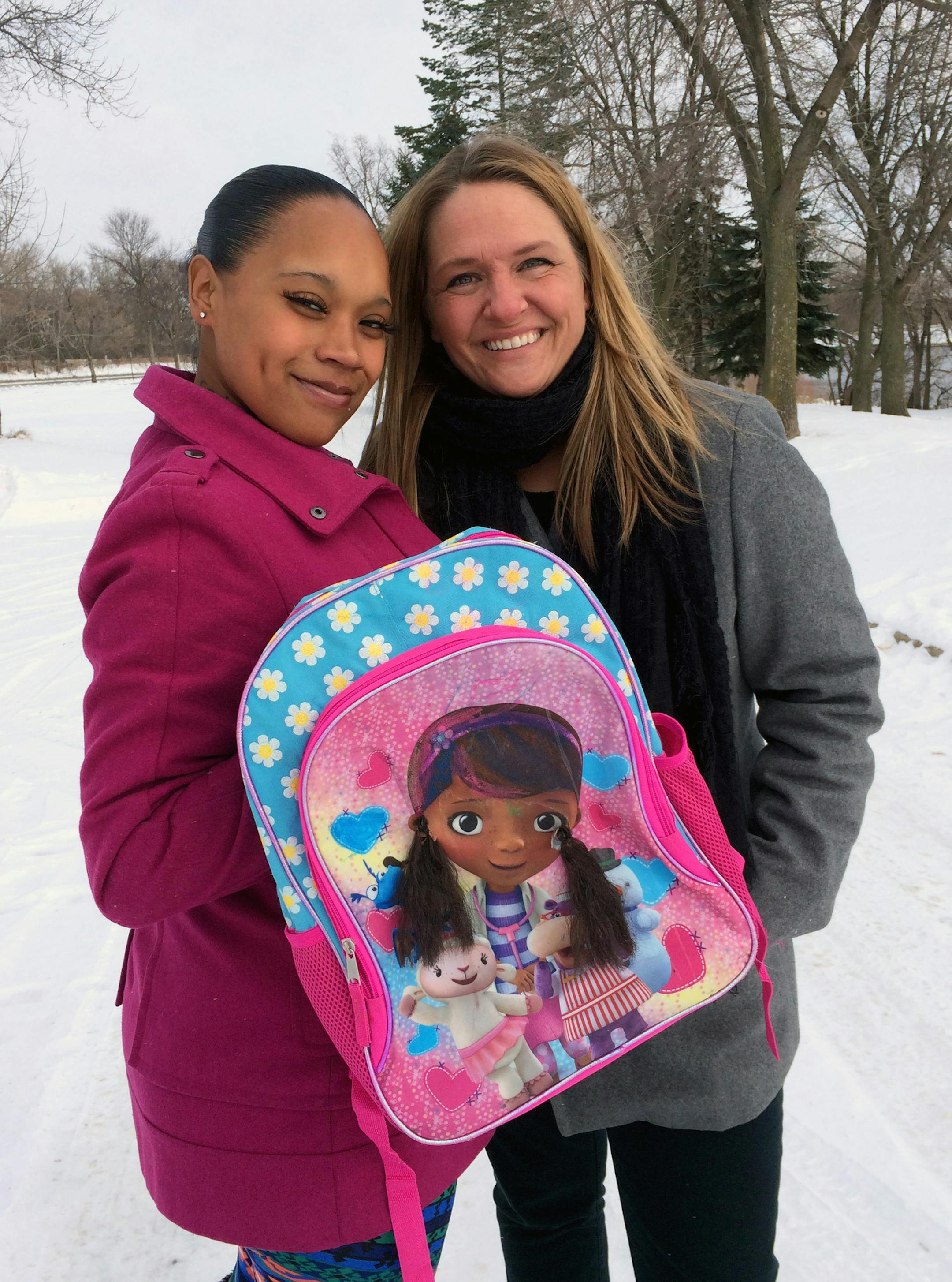 "backpack' - the childs 'backback that was tossed from a bus and found along the road, uniting two women of very different life styles. Young mom is Renee Gusa Blonde woman is Rikki Iglesias