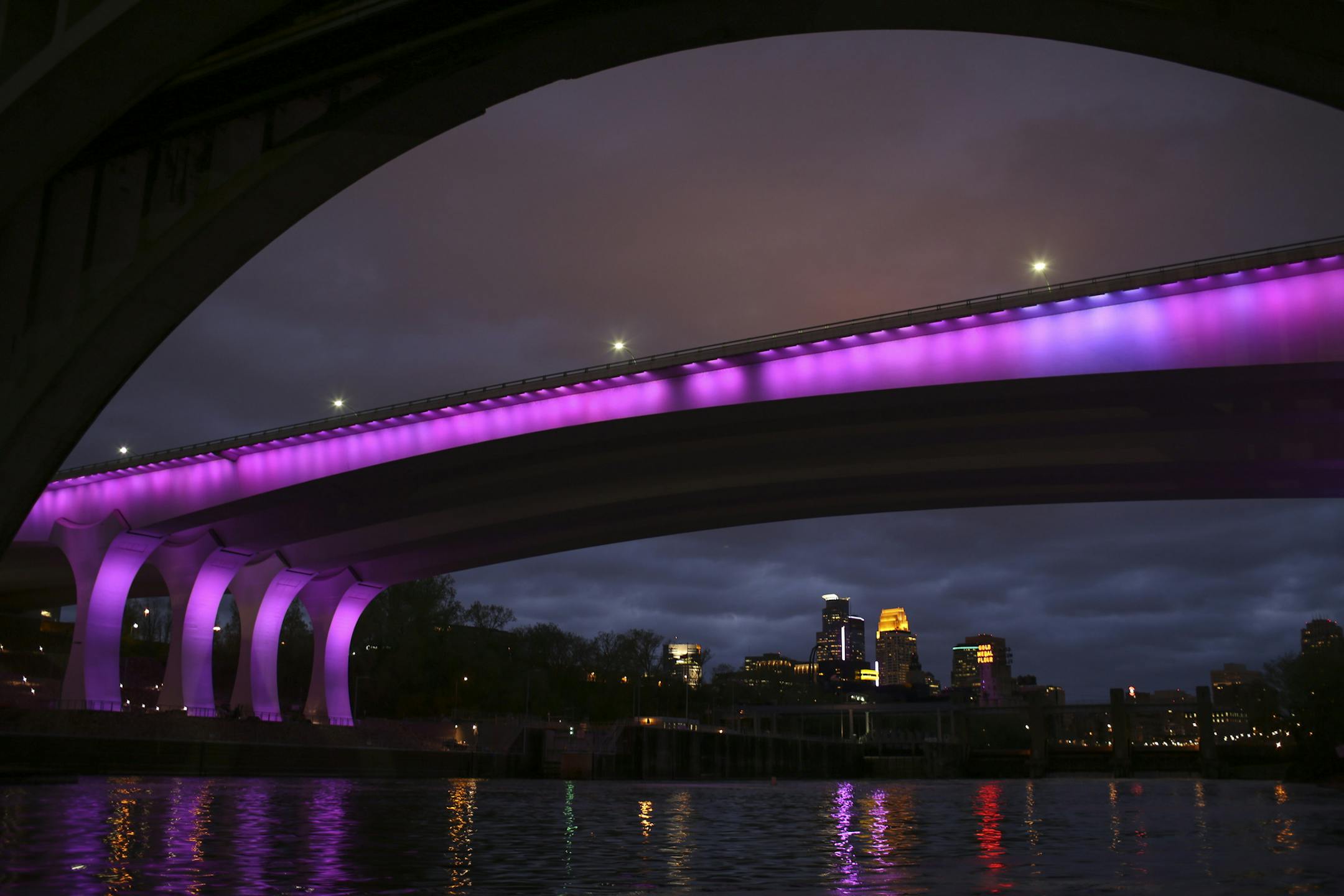 Landmarks will be bathed in purple this week to mark the anniversary of Prince&#x2019;s death. Above, the 1-35W bridge last year.