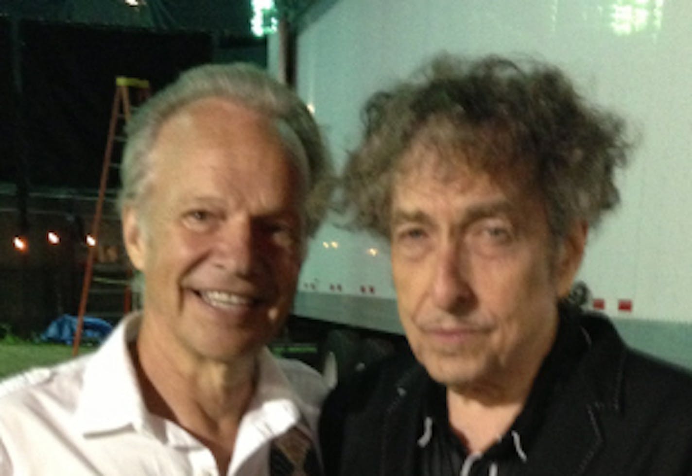 Minnesota music icons Bobby Vee and Bob Dylan stood backstage in 2013 at Midway Stadium in St. Paul.