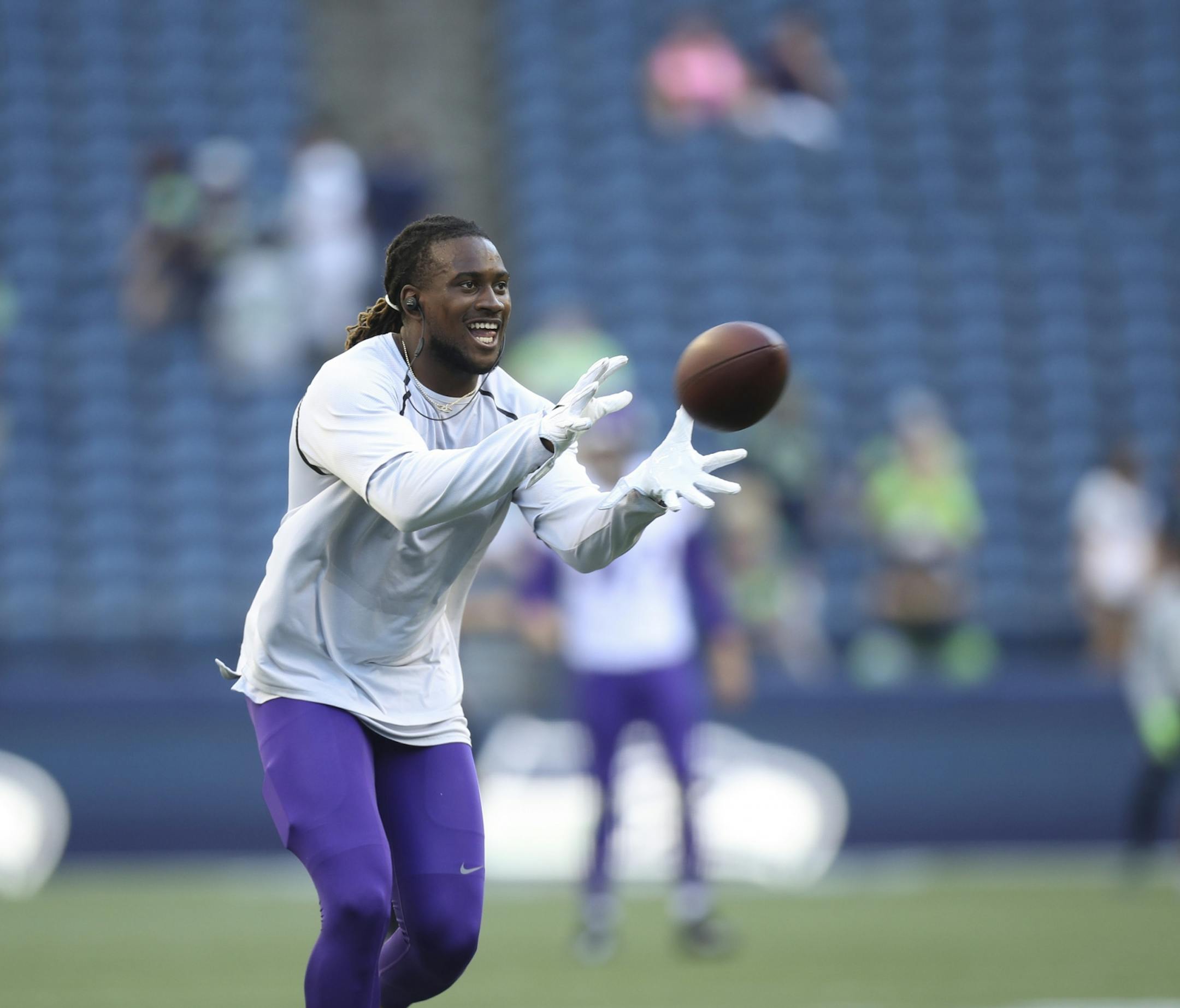 Vikings wide receiver Cordarrelle Patterson caught a pass during pregame warmups Thursday night.