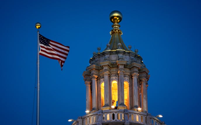 The Minnesota State Capitol was illuminated Thursday evening as the House debated two gun bills that were eventually passed but face a tough path ahead in the Republican controlled State Senate. ] GLEN STUBBE • glen.stubbe@startribune.com Thursday, February 27, 2020 EDS, for any appropriate State Capitol or Minnesota State Legislature story. GS