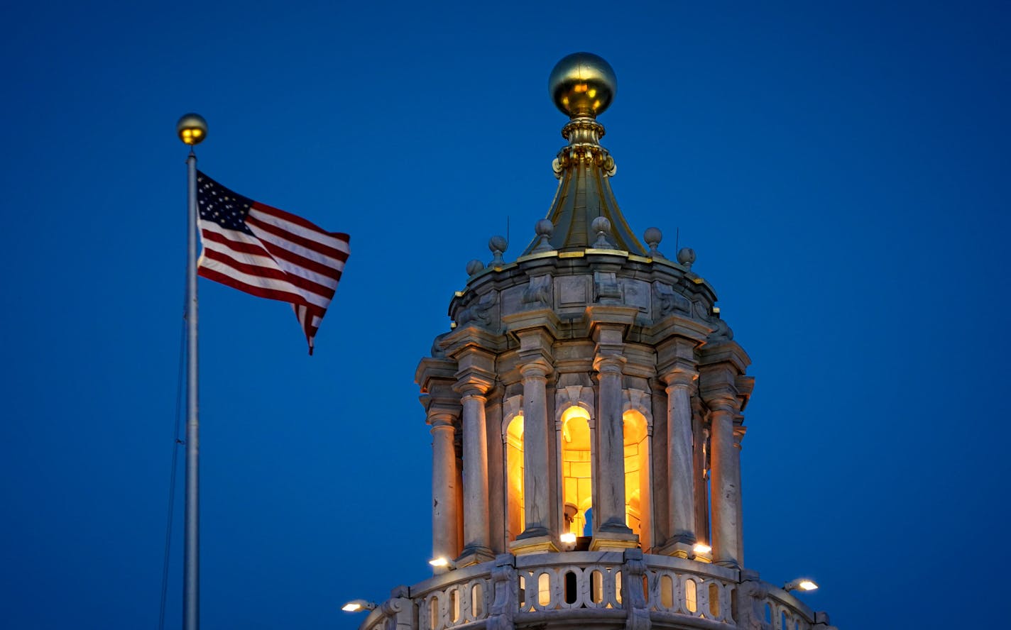 The Minnesota State Capitol was illuminated Thursday evening as the House debated two gun bills that were eventually passed but face a tough path ahead in the Republican controlled State Senate. ] GLEN STUBBE • glen.stubbe@startribune.com Thursday, February 27, 2020 EDS, for any appropriate State Capitol or Minnesota State Legislature story. GS