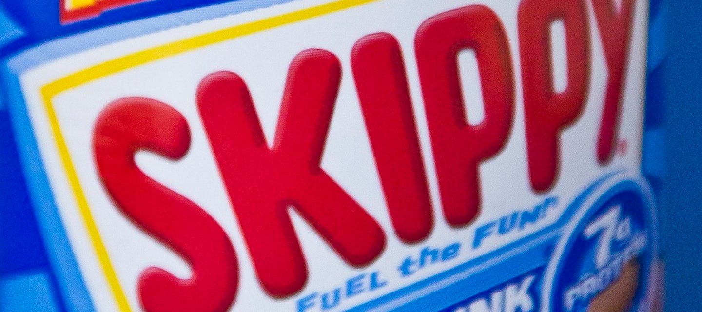 This Wednesday, March 4, 2015 photo shows a container of Skippy�s Super Chunk peanut butter, in New York. The product lists 7 grams (almost 2 tablespoons) of sugar per serving (2 tablespoons). The World Health Organization says people should keep intake of added sugars to just 5 to 10 percent of overall calories. (AP Photo/Bebeto Matthews)