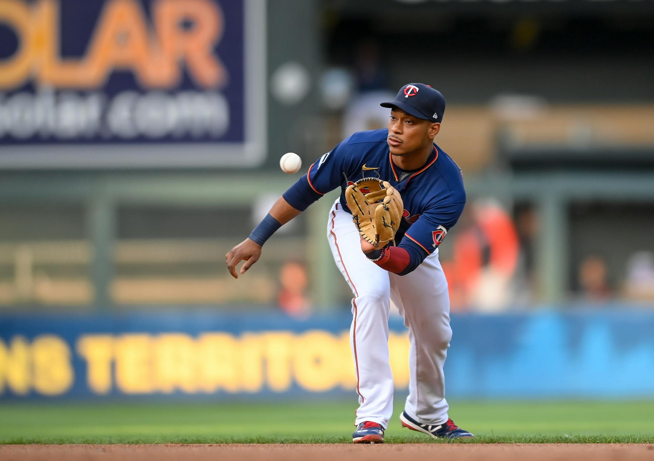 Detroit Tigers shortstop Willi Castro (9) lined out to Minnesota Twins shortstop Jorge Polanco (11) in the top of the second inning.