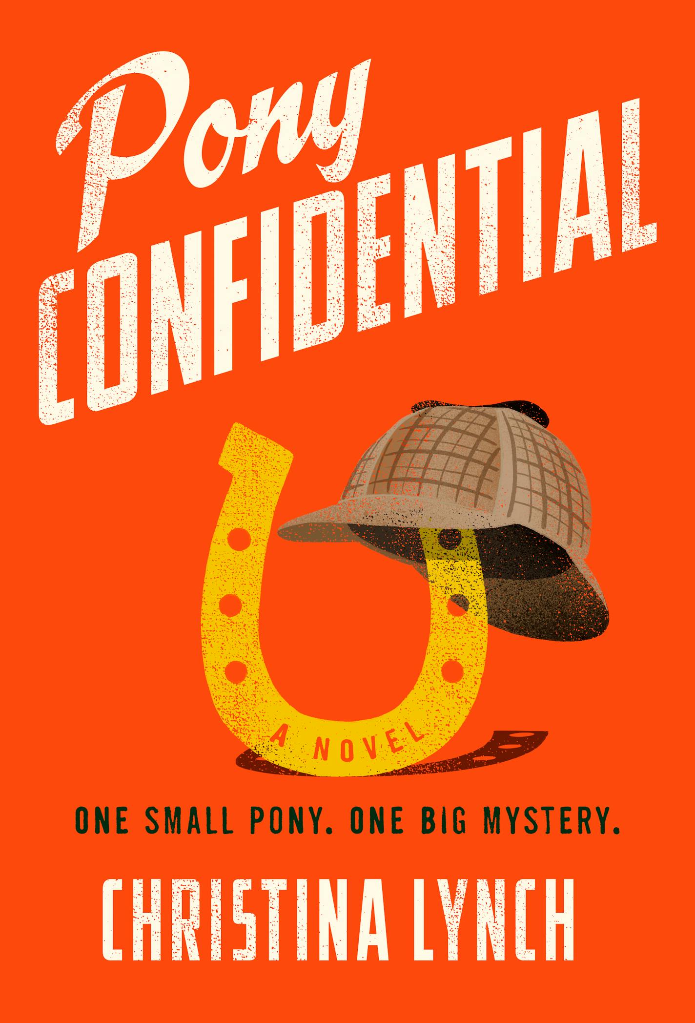 orange cover of Pony Confidential features drawings of a horseshoe and a deerstalker cap