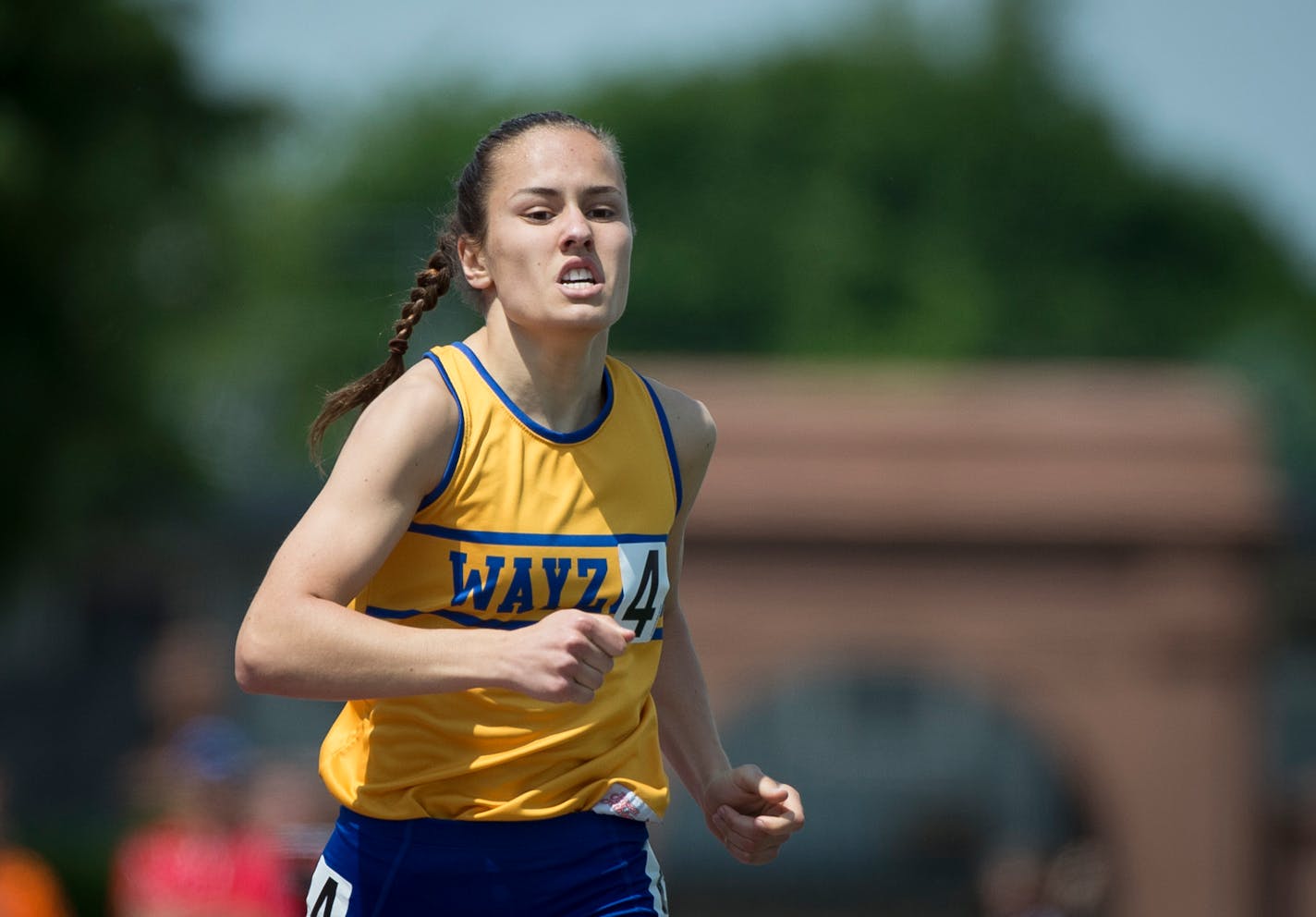 Wayzata's Ruby Stauber won the 800 meter run with an all-time record breaking time of 2:06.60 Saturday. ] Aaron Lavinsky � aaron.lavinsky@startribune.com The Class 1A and 2A state track meets were held Saturday, June 6, 2015 at Hamline University in St. Paul.