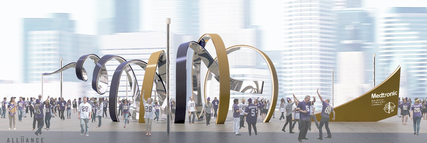 Rendering of &#xec;The Horn,&#xee; a contemporary art sculpture that will go on Medtronic Plaza outside U.S. Bank Stadium. The public art was designed by Minneapolis design firm Alliiance and is privately funded by Medtronic.