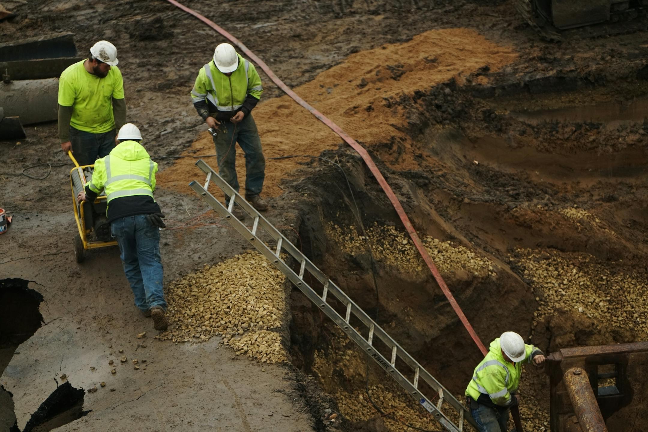 Just north of the 15th street bridge, construction crews worked to repair a section of I-694 between 10th and 34th streets in Oakdale.