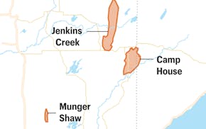 A map thumbnail of the May 14 status of three wildfires in northern Minnesota.