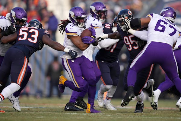 Vikings running back Alexander Mattison rushed for 54 yards and two touchdowns behind offensive line combinations playing their first extended snaps t