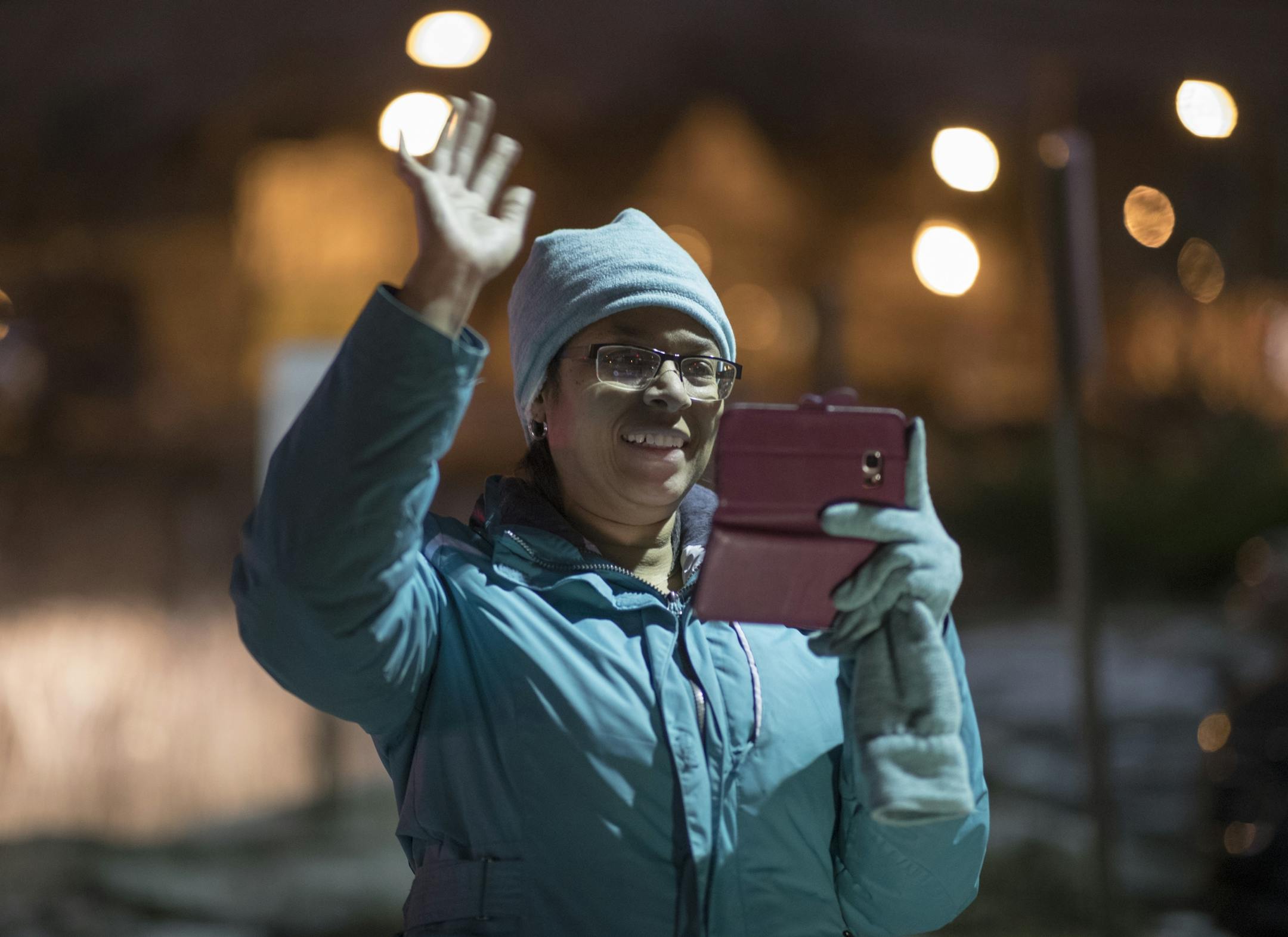 Shirene Taylor waved goodbye to her 17-year-old daughter Mariana Jordan as the bus pulled away from the Northside Achievement Zone for Washington, D.C., on Wednesday..