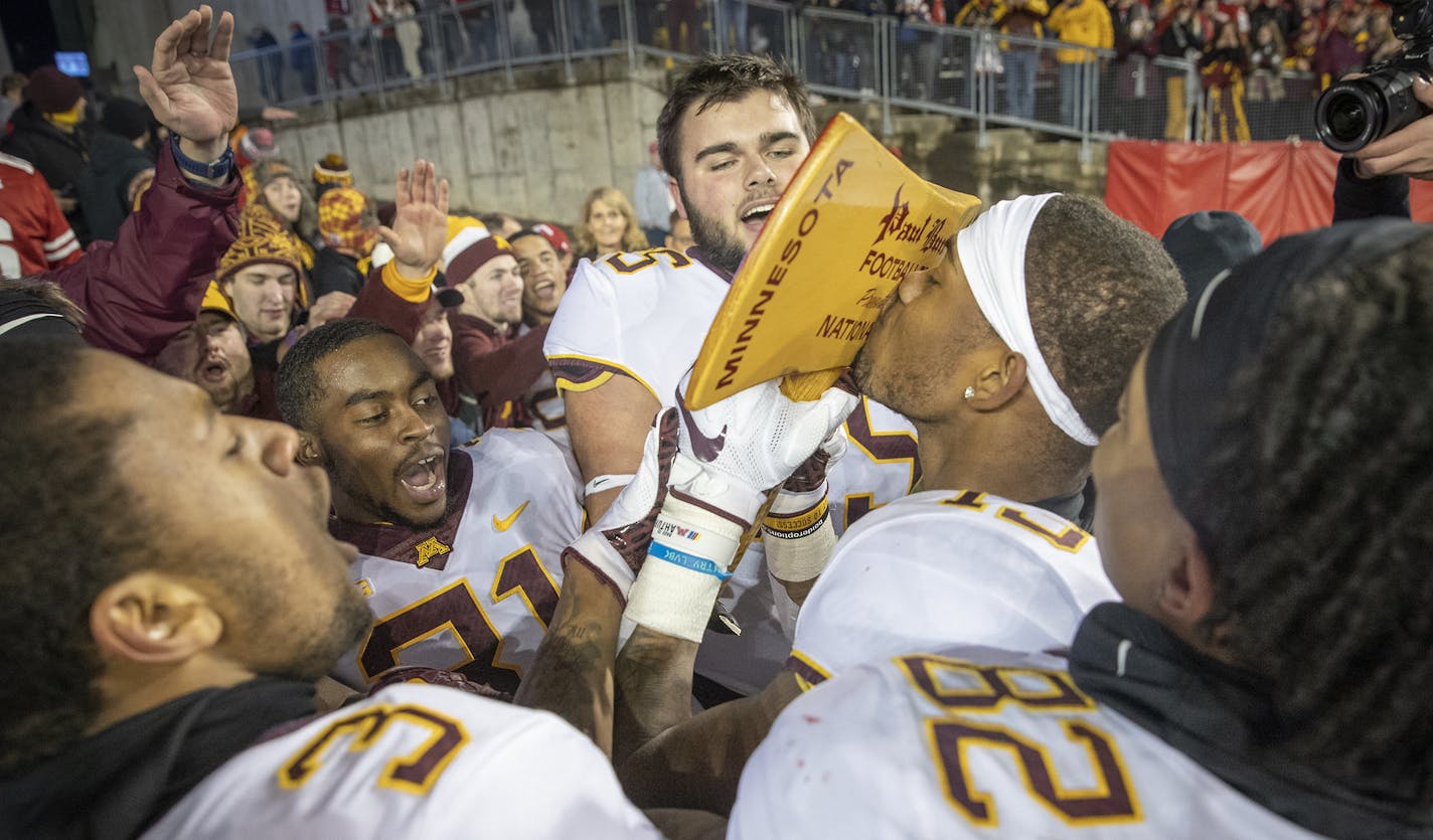 After 15 years Minnesota took back the Paul Bunyan Axe after they defeated Wisconsin 37-15 at Camp Randall Stadium, Saturday, November 24, 2018 in Madison, Wis. It's the 128th meeting between the two teams. ] ELIZABETH FLORES &#xef; liz.flores@startribune.com