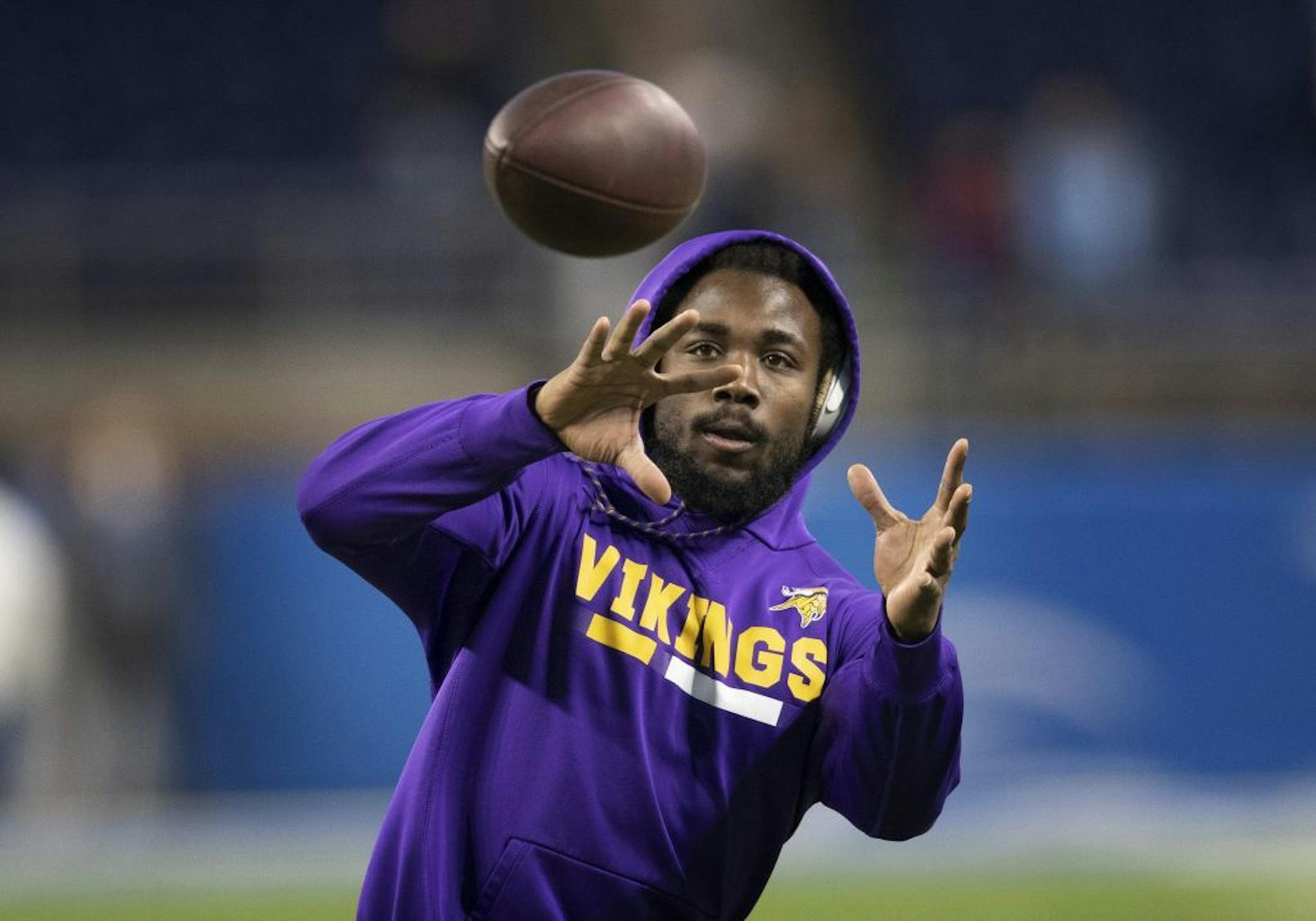 Minnesota Vikings running back Dalvin Cook (33) caught a pass during pregame warmups at Ford Field Sunday December 23, 2018 in Detroit, MI.